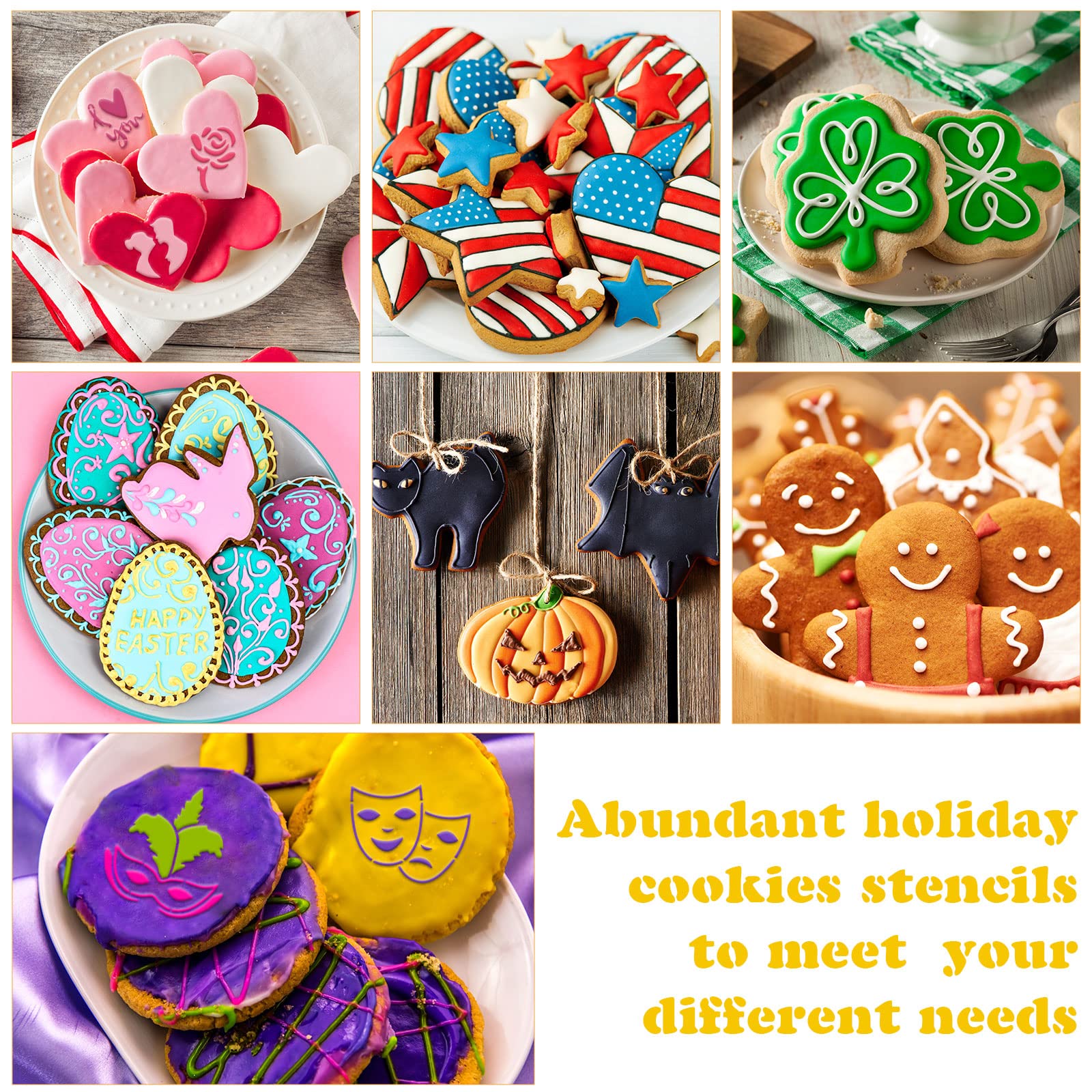 36 Pcs Seasonal Cookie Stencils Set Cake Stencils Reusable Baking Stencils Diy Coffee Drawing Templates Stencils Cupcake Dessert