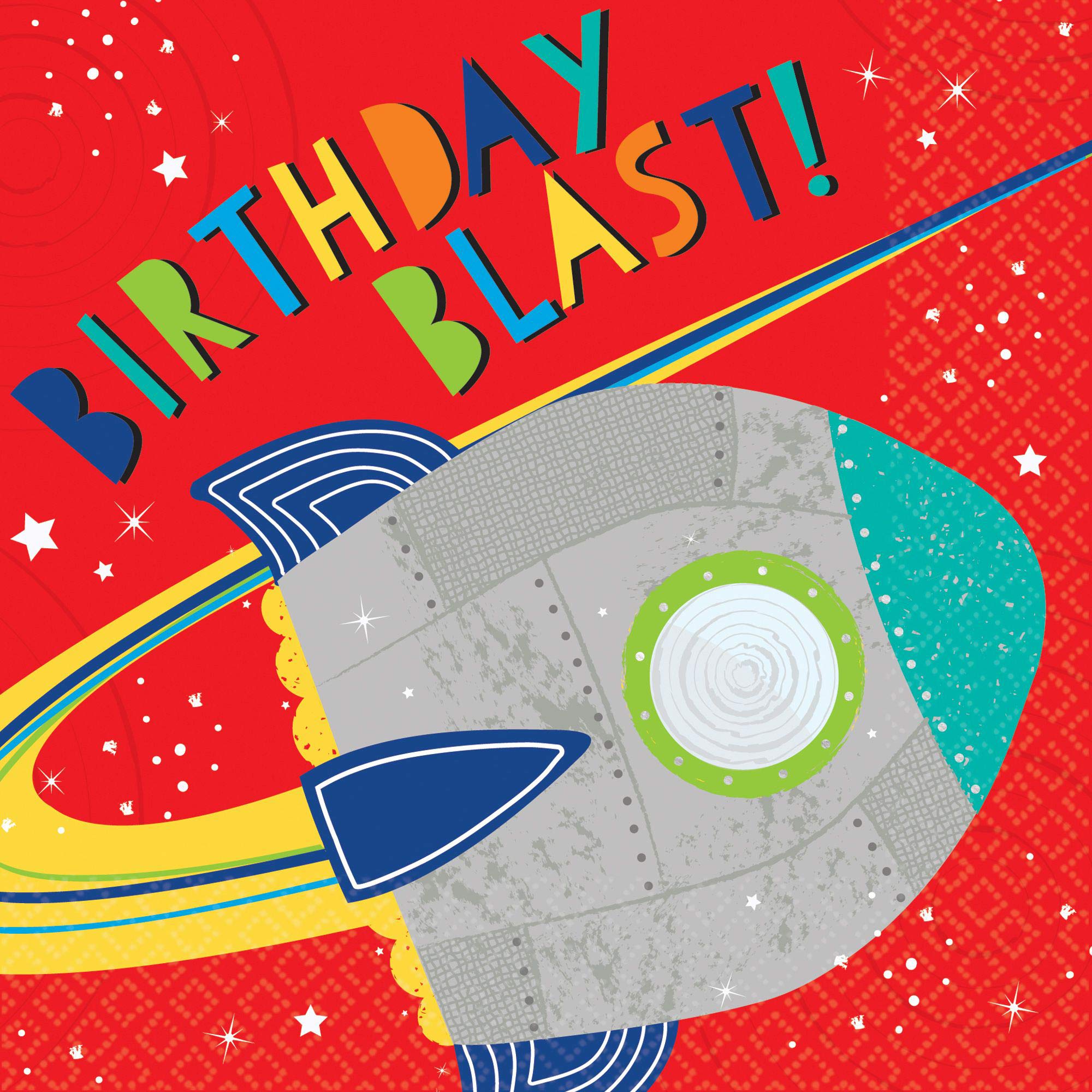 Blast Off Birthday Luncheon Napkins, 6.5'' (16-Pack) - Colorful Party Napkins With Rocket Theme - Premium Quality & Unique Desig