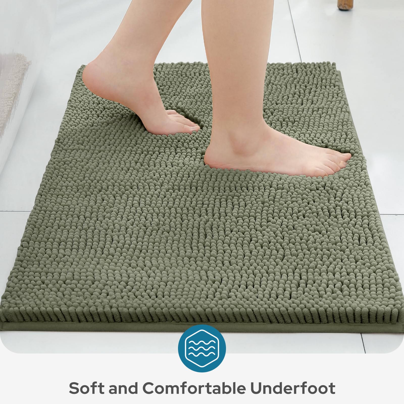 Bysure Sage Green Bathroom Rugs Sets 3 Piece Non Slip Extra Absorbent Plush Chenille Soft Washable Bath Mats