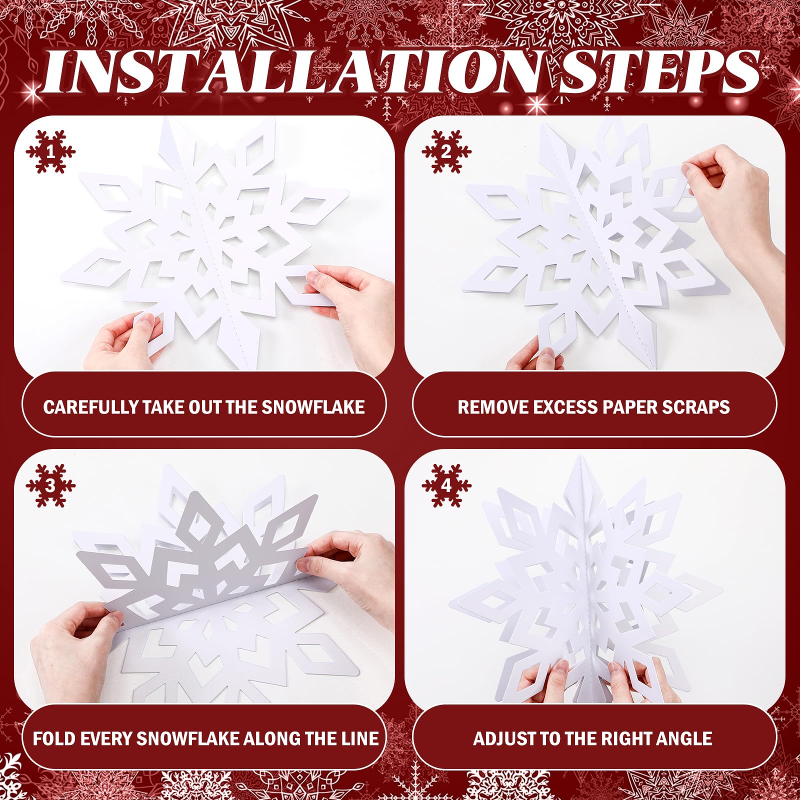 Syhood 6 Pcs 12 Inch Christmas Large Hanging Snowflake Decoration White Winter Outdoor 3D Holographic Paper Giant Craft Snowflak
