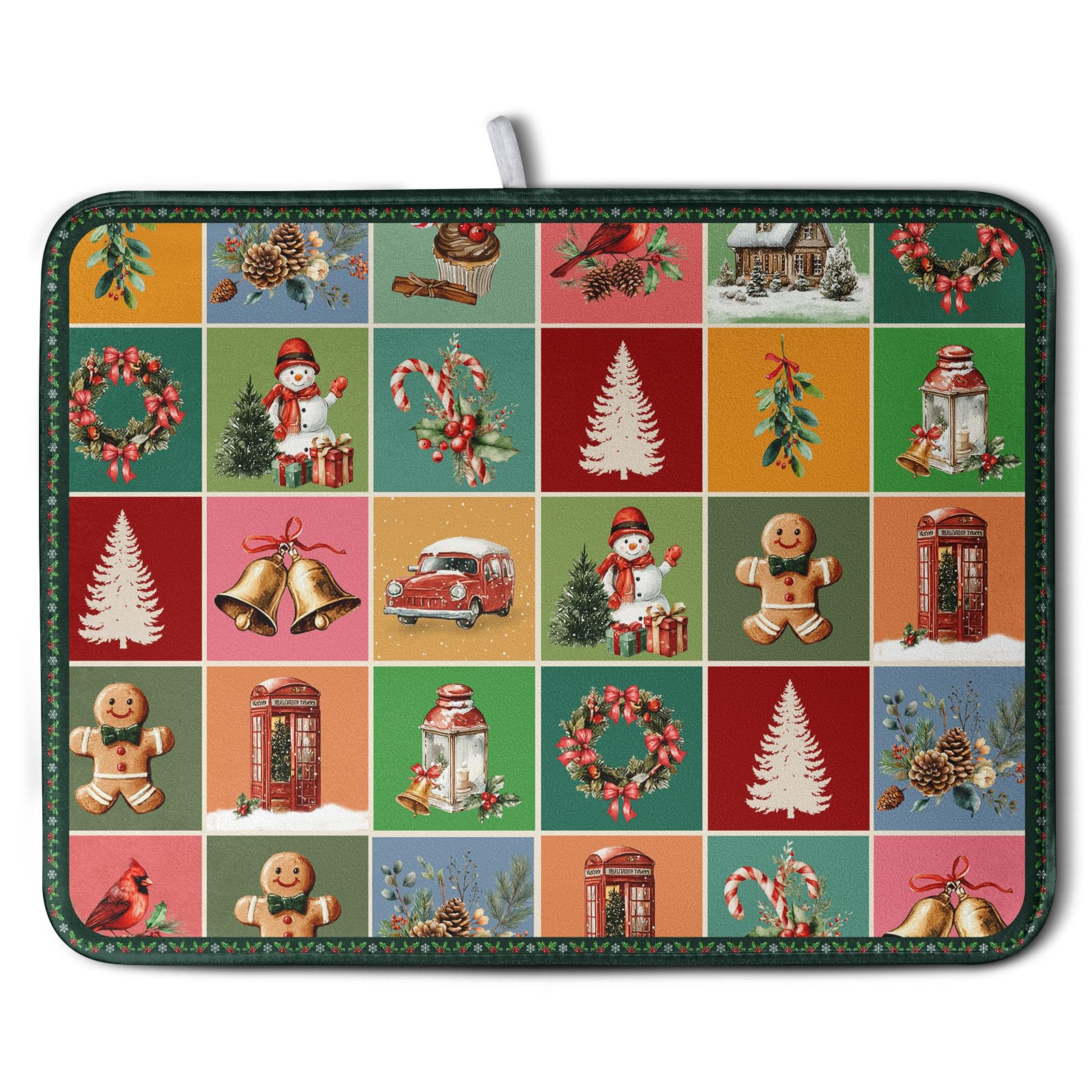 Kwlegh Christmas Dish Drying Mats for Kitchen Counter Cute Xmas Holiday Dish Drainer Pad Microfiber Absorbent Winter Dish Draini