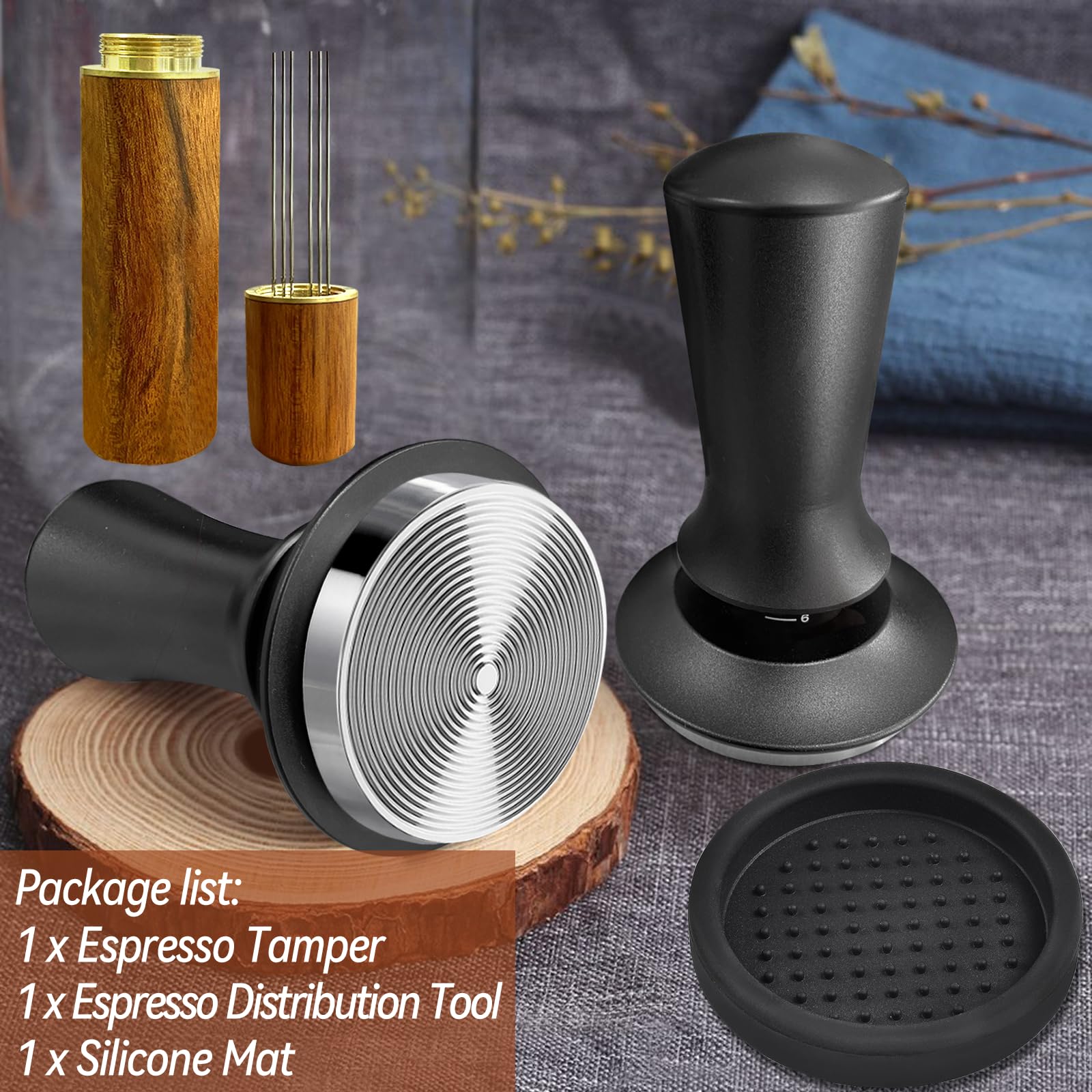 Yeelan Espresso Tamper 51Mm With Wdt Tool,Calibrated Spring Loaded Coffee Tamper With Silicone Mat,100% Flat Stainless Steel Bas