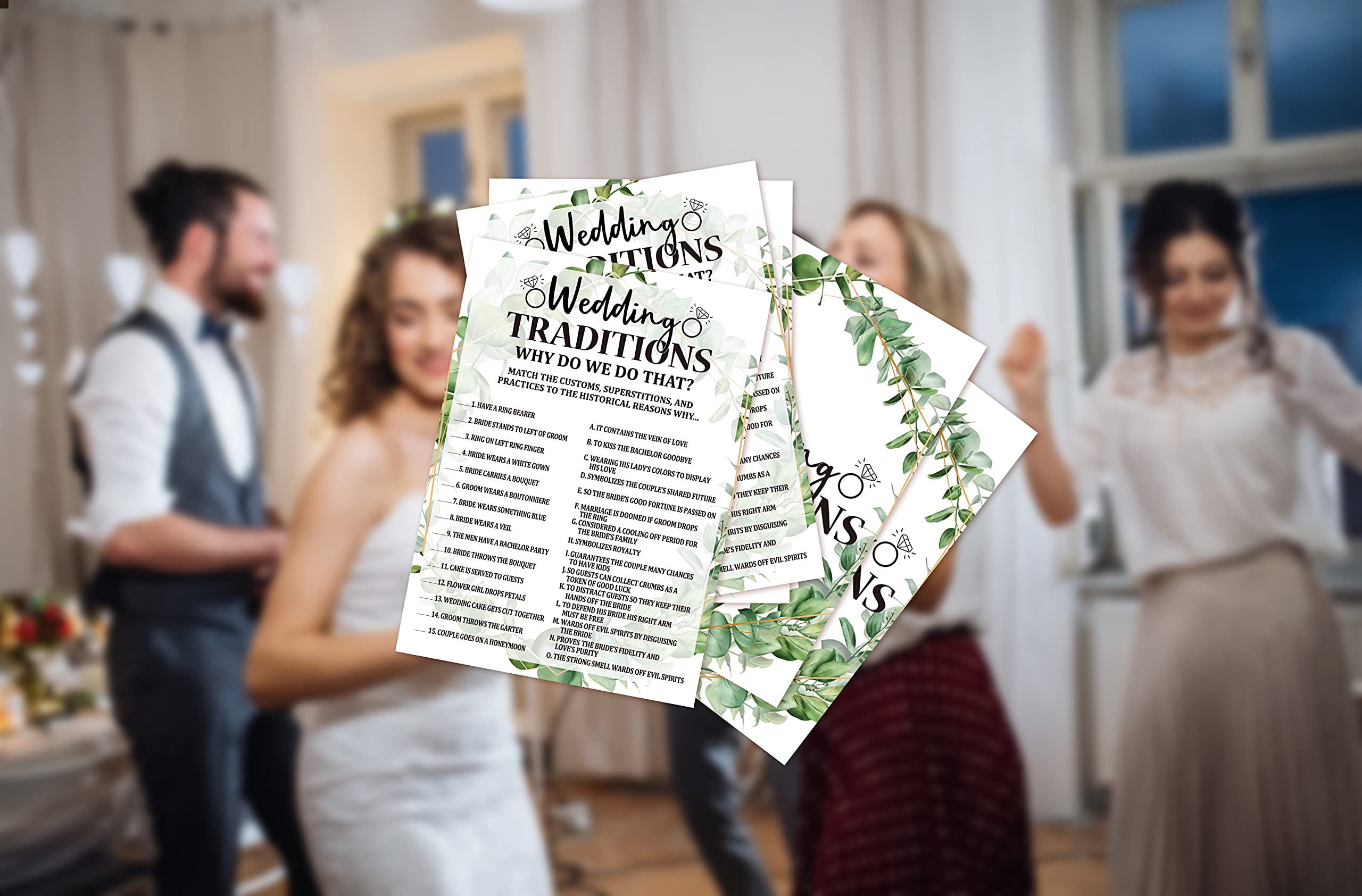Bridal Shower Game Cards, Wedding Traditions Game, Tropical Jungle Theme Engagement Party Cards For Wedding, Set Of 30 Cards(Lea