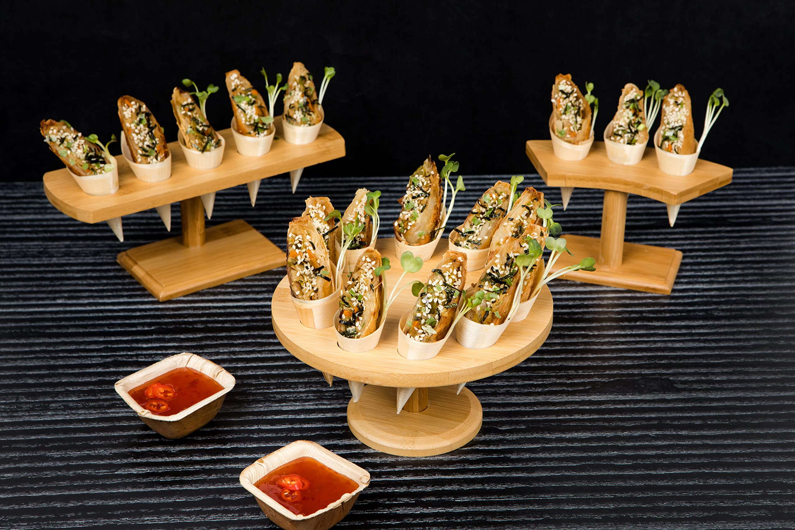 Packnwood 210Sbam20 - Bamboo Food Cone Stand And Temaki Display Bamboo Holder - Biodegradable Bamboo Cone Holder Stand For Start