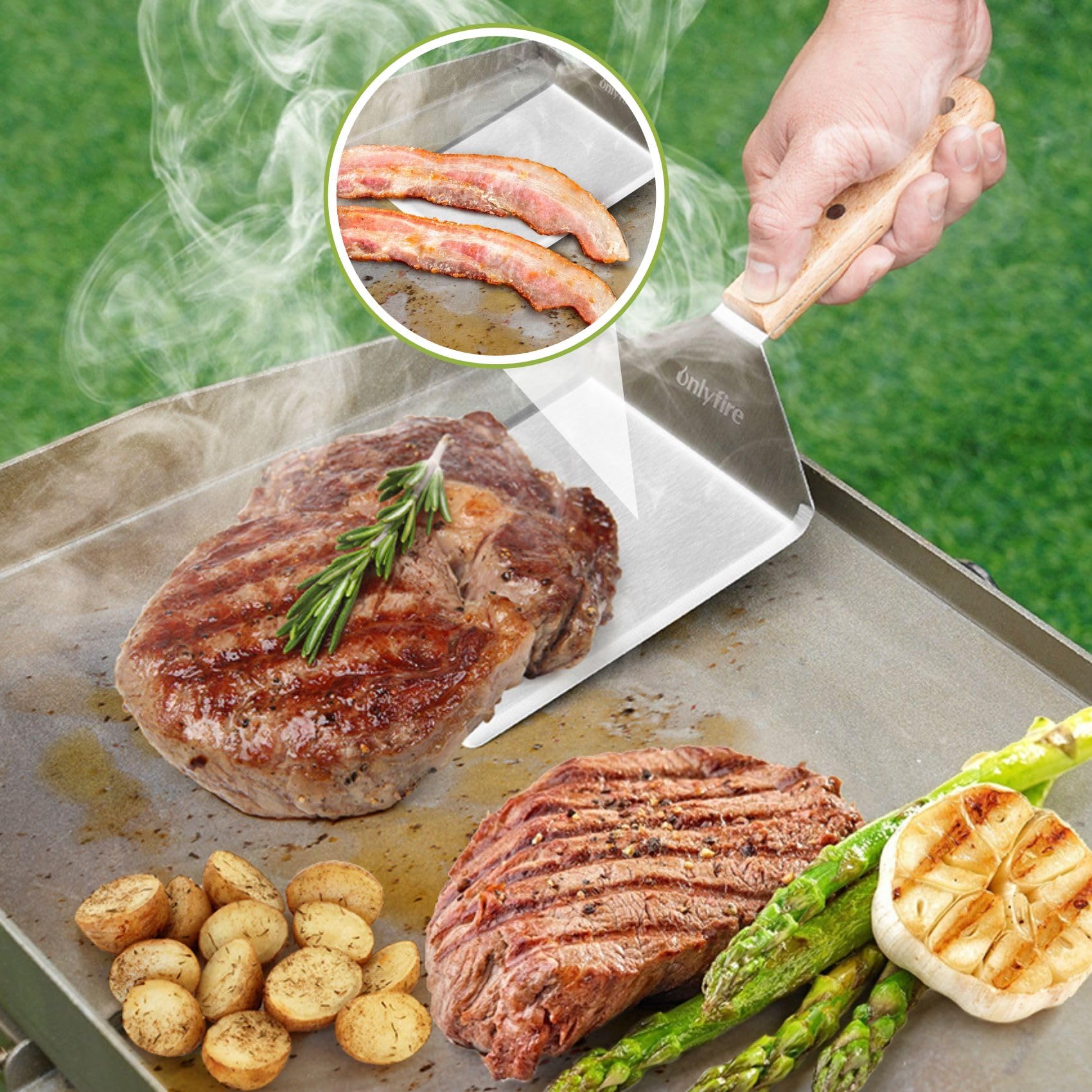 Only Fire Griddle Accessories Kit,4 Pcs,Cheese Melting Dome & Burger Press Kit,6 Inch Basting Cover With Burger Smasher & Grill