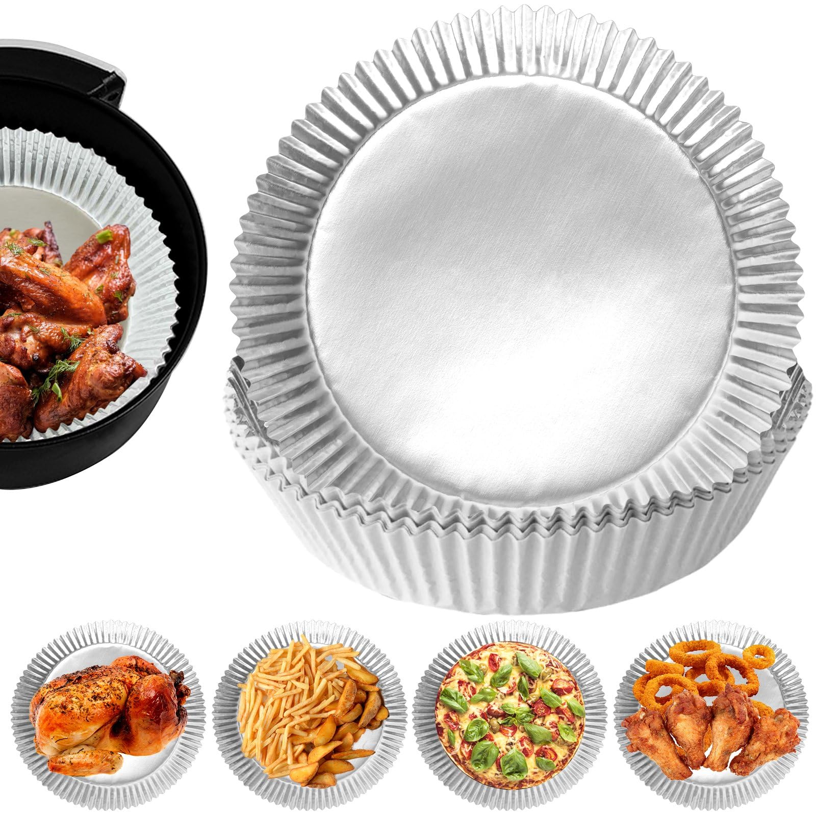 100 Pcs Aluminum Foil Air Fryer Liners, Non-Stick Air Fryer Disposable Paper Liner, Oil-Proof Water-Proof Air Fryer Sheets, Food