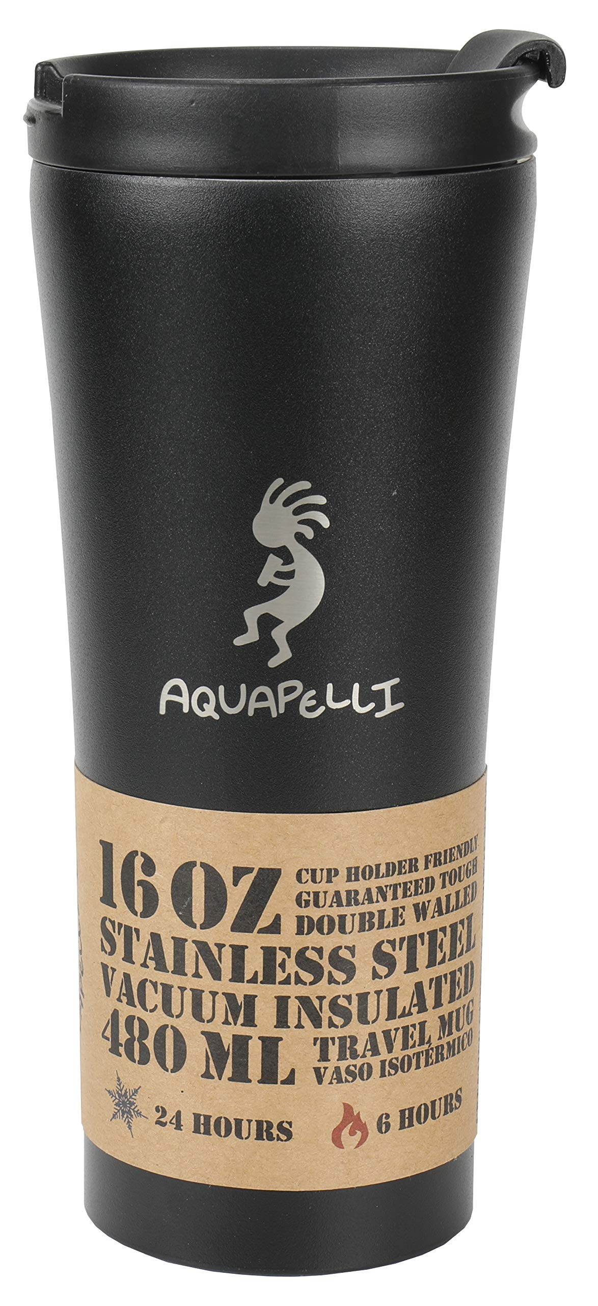 Aquapelli Vacuum Insulated Travel Coffee Mug, 16 Ounces, Midnight Black