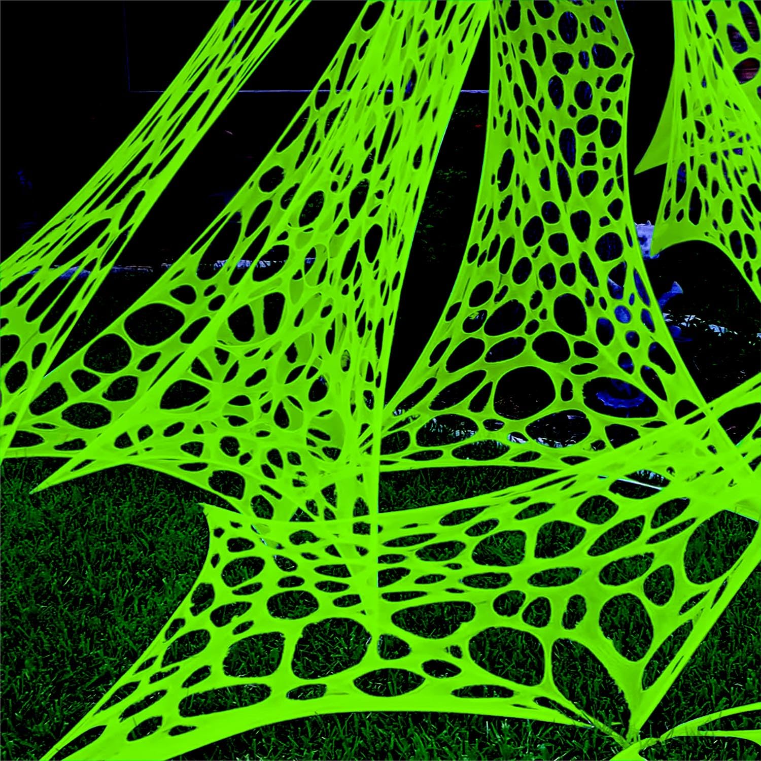YHFUISK 1400 Sqft Giant Green Durable Halloween Decorations Outdoor Beef Netting for Glow in The Dark Spider Web, Green Giant Sp