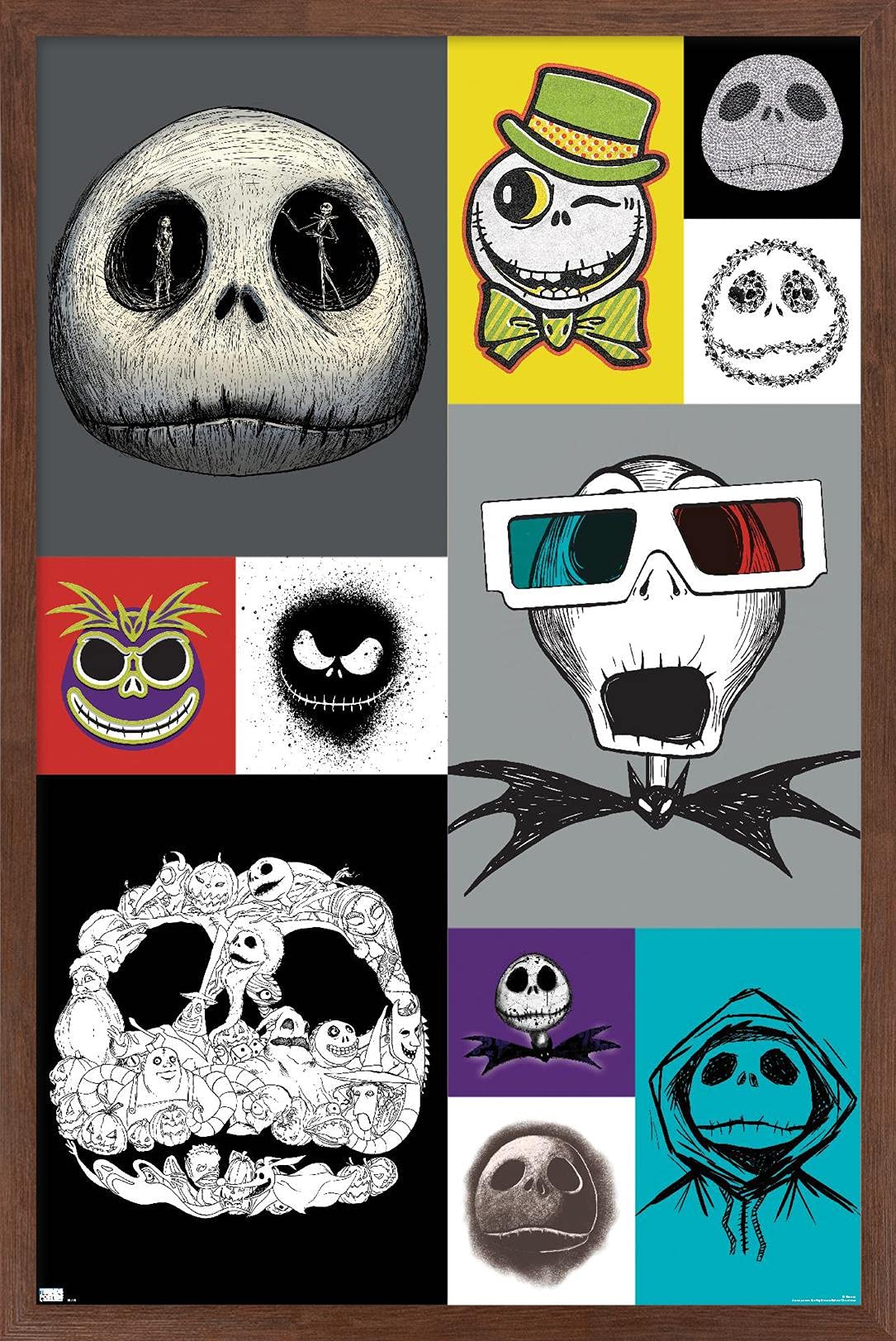Trends International Disney Tim Burton'S The Nightmare Before Christmas - Jack Grid Wall Poster, 14.72'' X 22.37'', Mahogany Fra