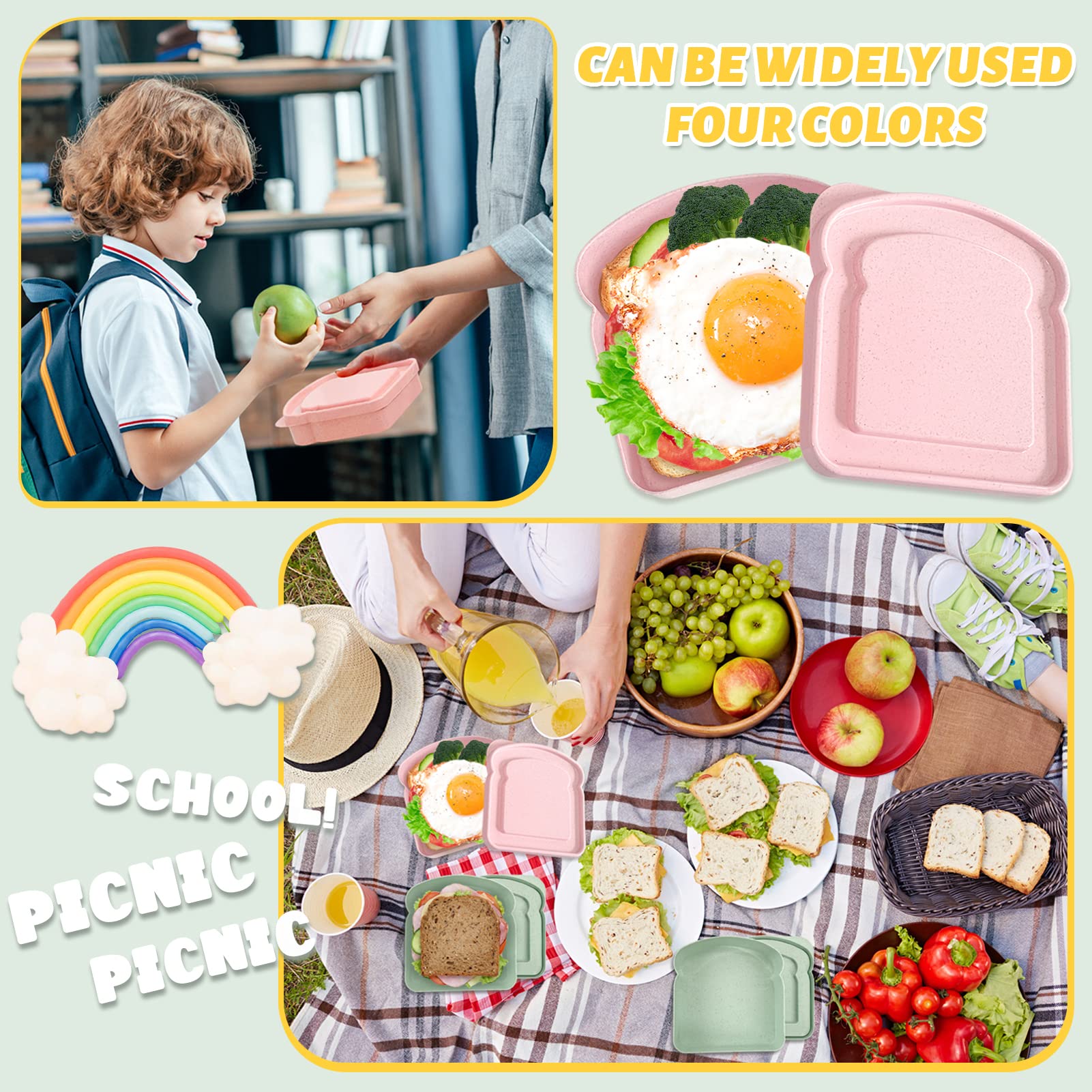4Pcs Sandwich Containers For Lunch Boxes, Reusable Sandwich Box Container For Kids, Sandwich Holder Bread Container For Adults,