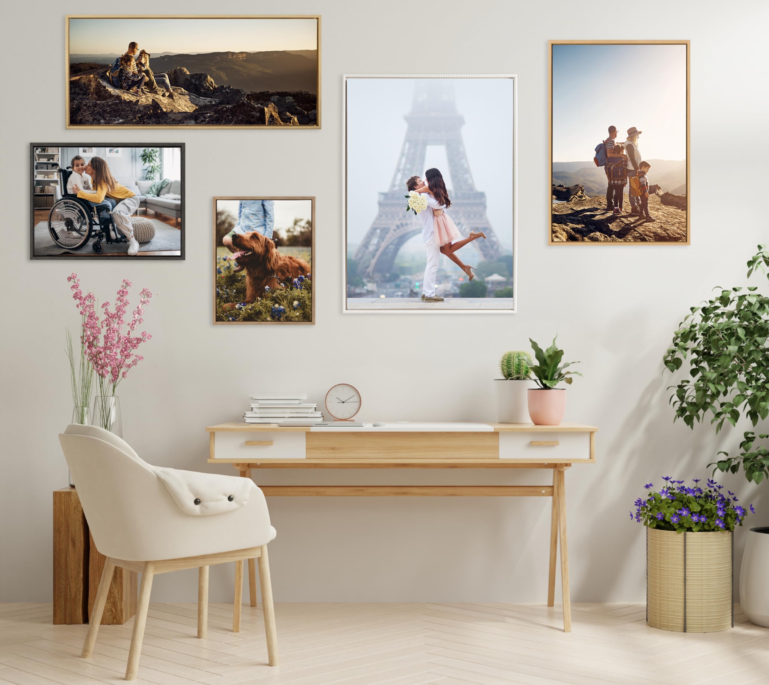 Kate And Laurel Beaded Custom Printed Framed Canvas Wall Art, 38X28 Gold, Personal Canvas Print With Your Photos For Bedroom Or