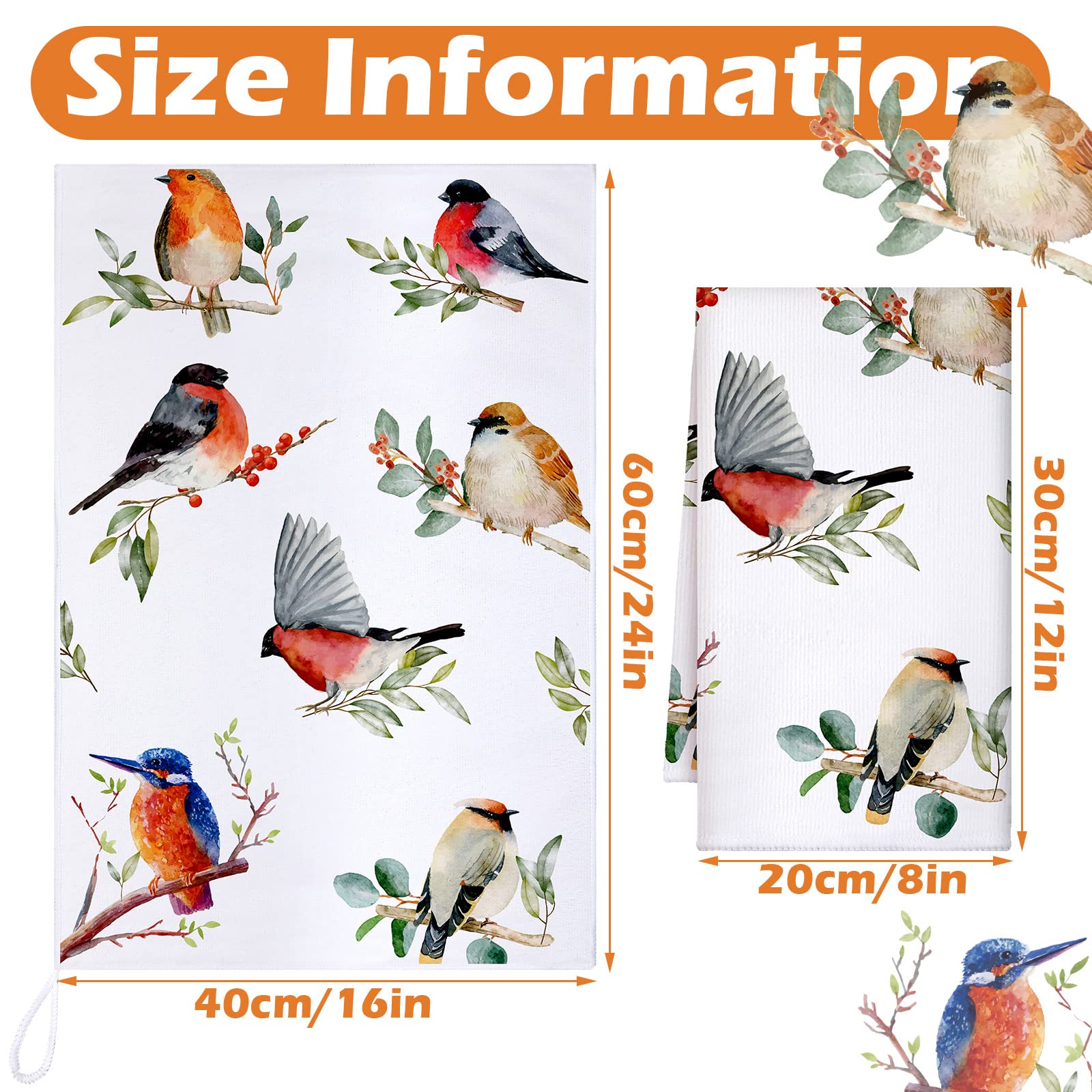 Set of 6 Birds Kitchen Towels Hummingbird Tea Towels Absorbent Dish Towels Birds on Branch 24 x 16 Inches Kitchen Gifts Cardinal