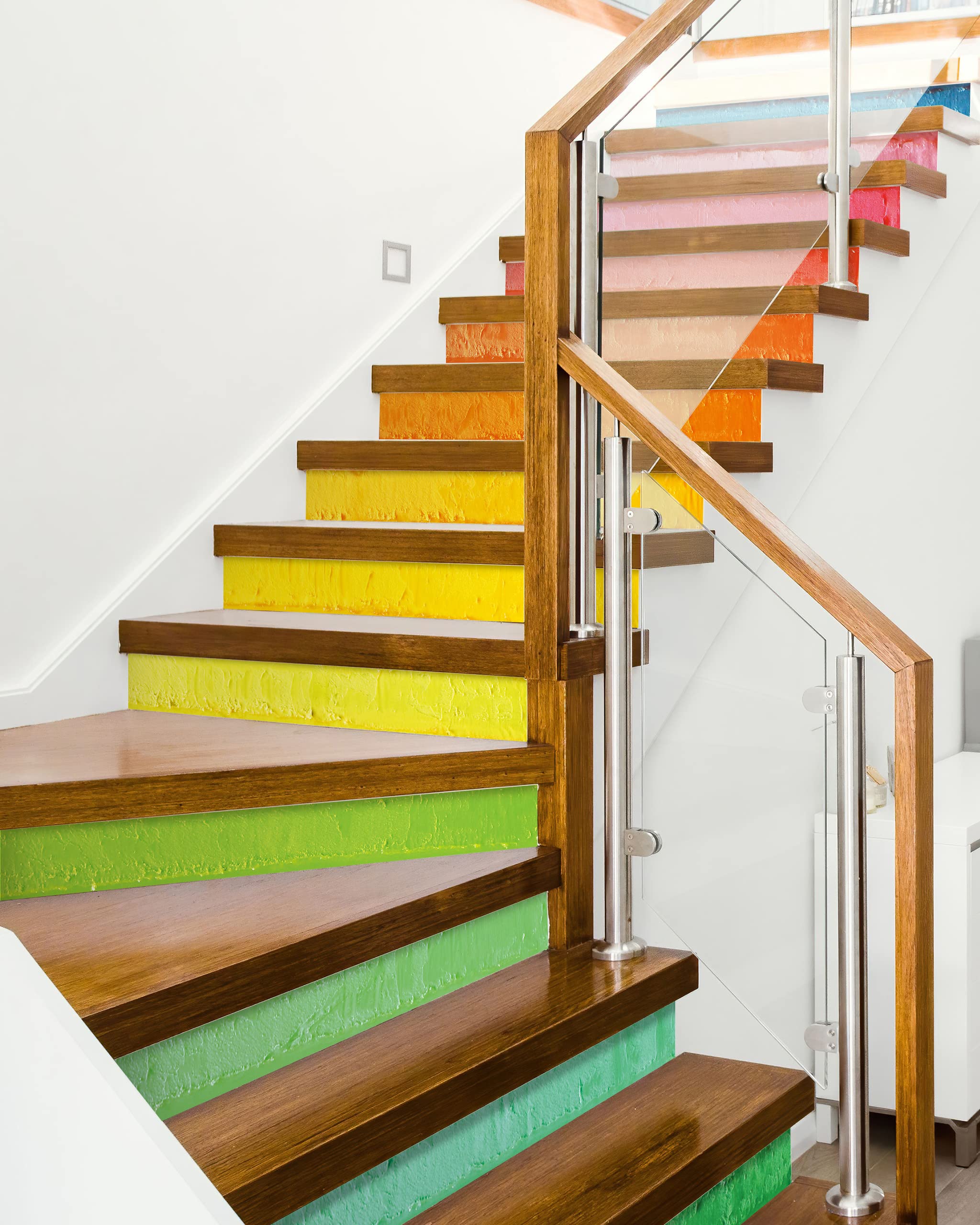 Flfk Stair Decals - Stair Stickers Decals Peel And Stick,Rainbow Art Oil Painting Stair Risers Decals Self-Adhesive For Home Dec