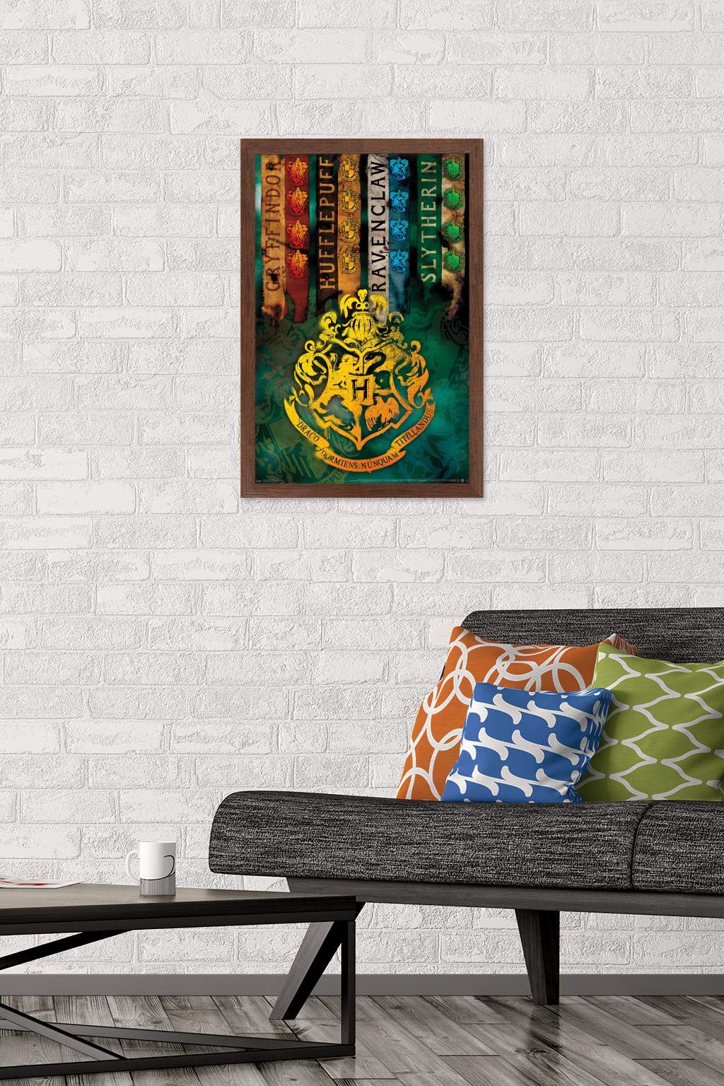Trends International The Wizarding World: Harry Potter - House Crests Wall Poster, 14.725'' X 22.375'', Mahogany Framed Version