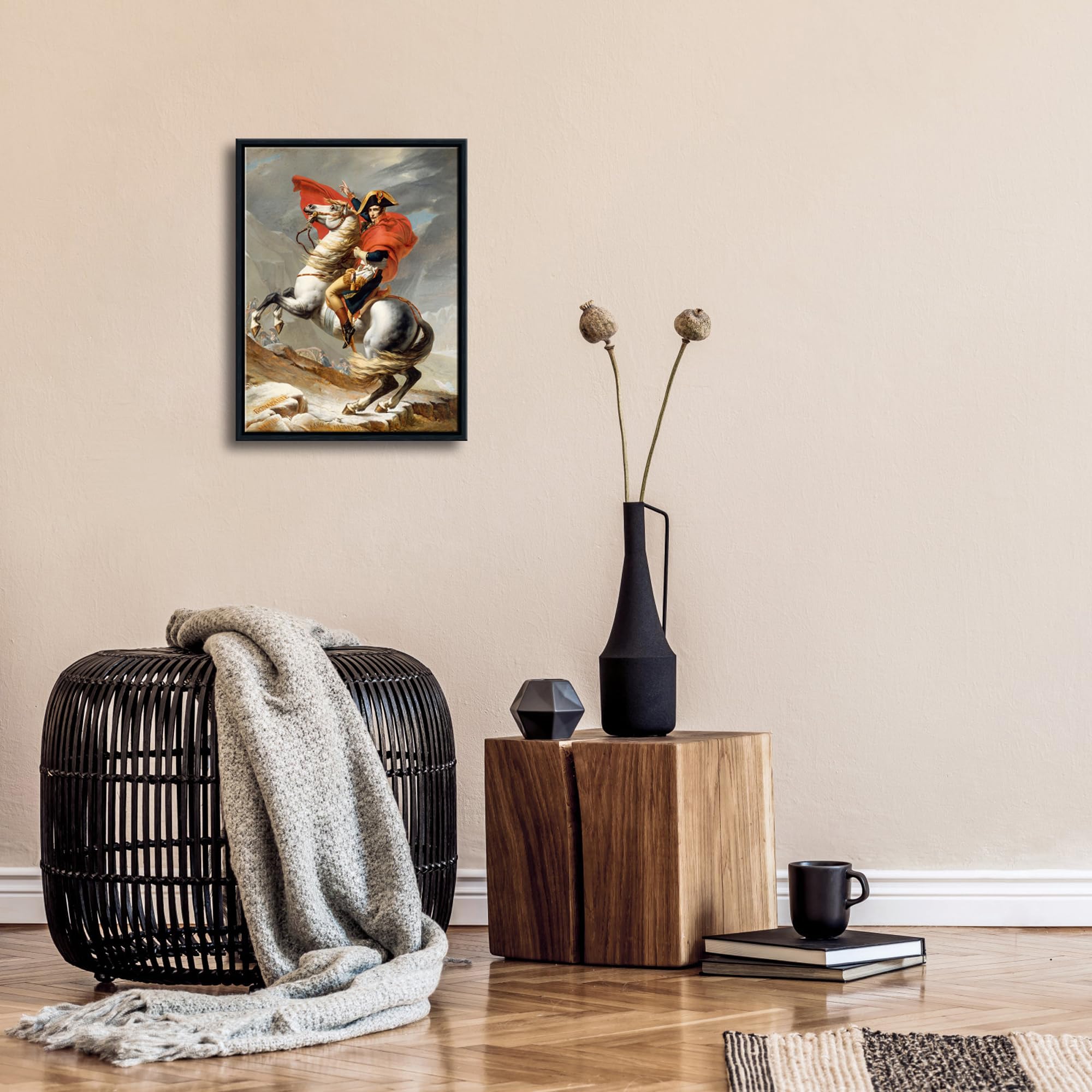 Wieco Art Framed Napoleon Crossing The Alps Of Jacques-Louis David Oil Paintings Reproduction Abstract Hd Prints Wall Decor Clas