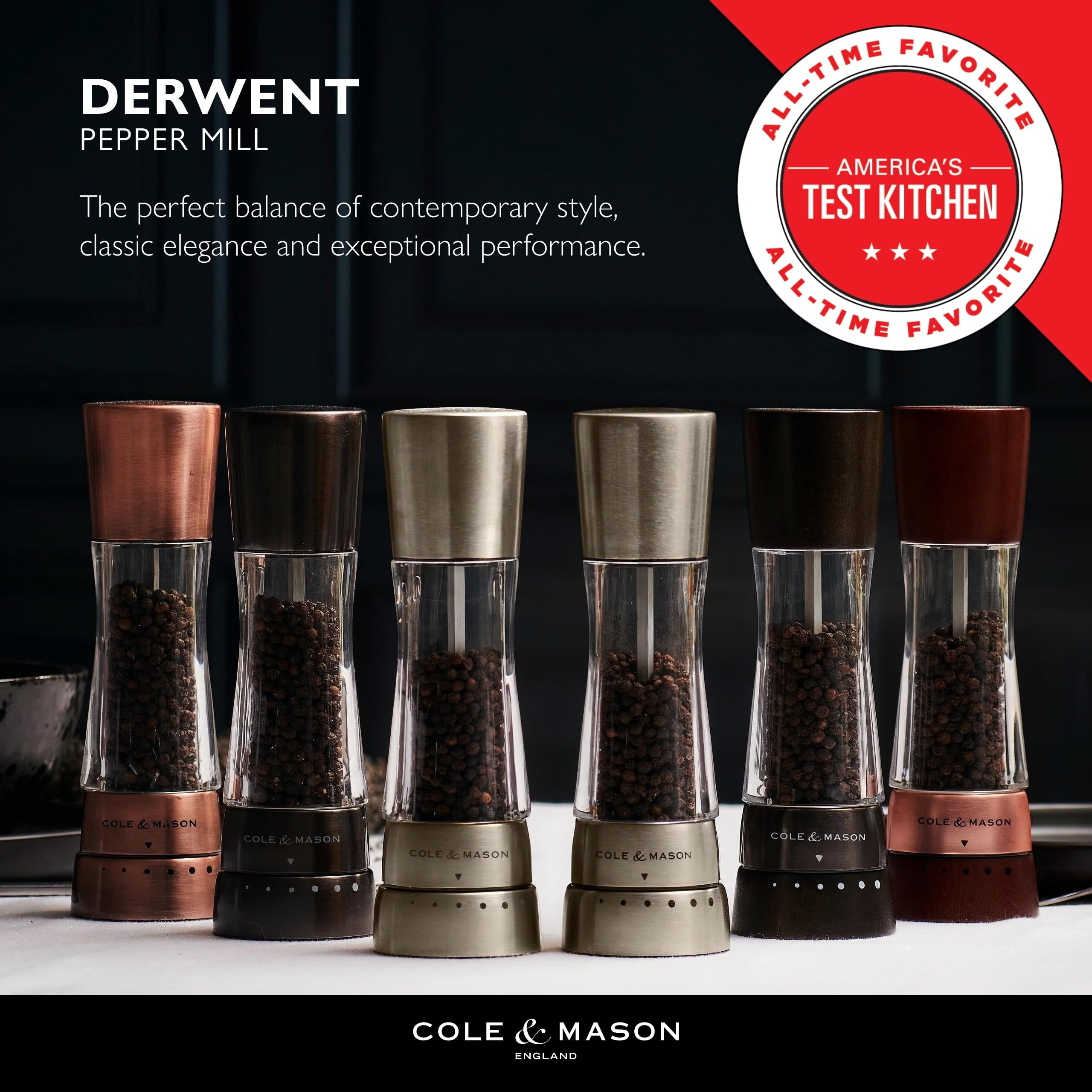 Cole & Mason Derwent Pepper Grinder - Copper Mill Includes Gourmet Precision Mechanism And Premium Peppercorns