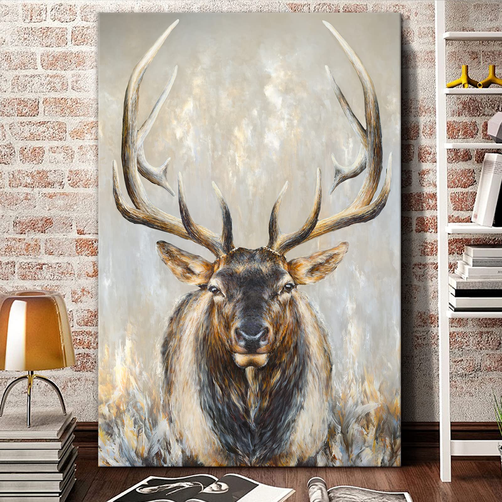 Seven Wall Arts Moose Canvas Wall Art Abstract Wildlife Elk Deer Picture Large Vintage Animal Painting For Bedroom Living Room F