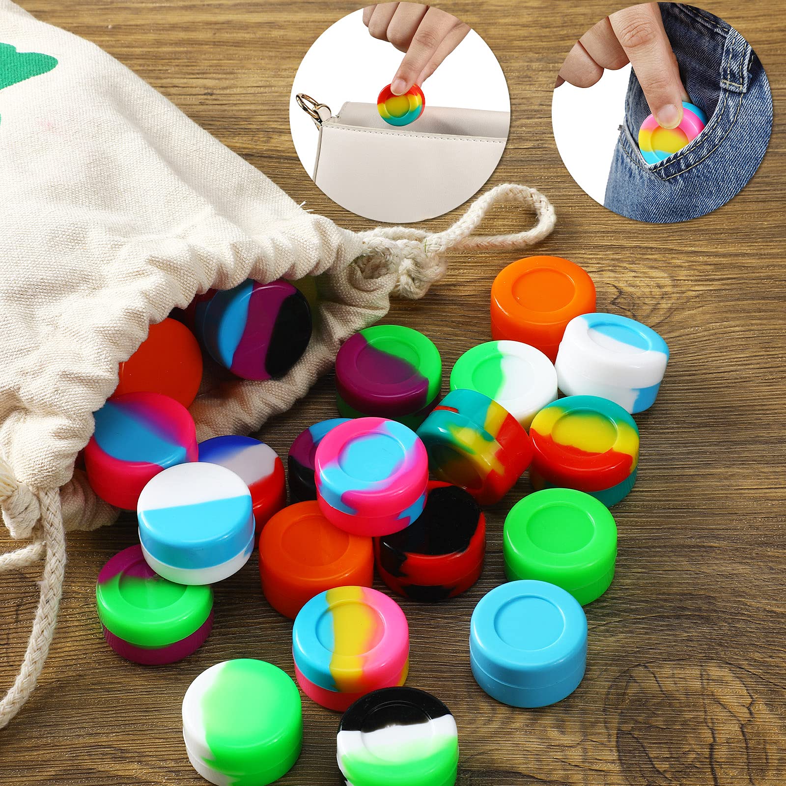 Outus 50 Pieces Silicone Wax Containers Non Stick Silicone Wax Containers Multi Use Storage Jars Oil Concentrate Bottles For Hom