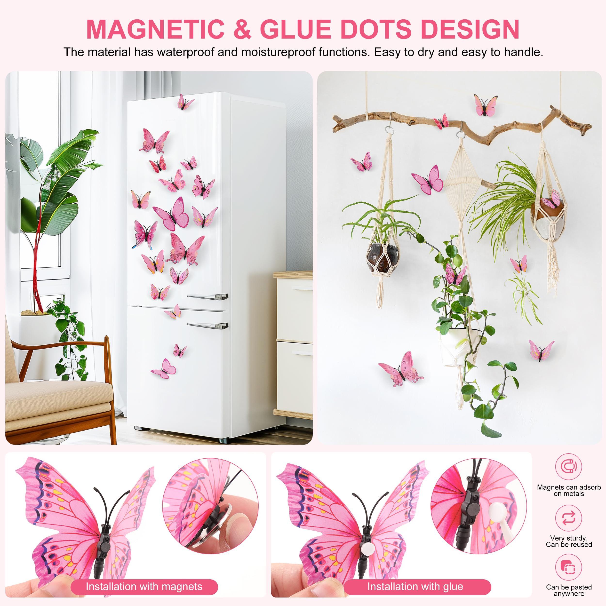 Profasion 72 Pcs Butterflies Wall Decorations, 3D Butterfly Stickers For Party Decorations, Applicable To Cake Decorations, Birt
