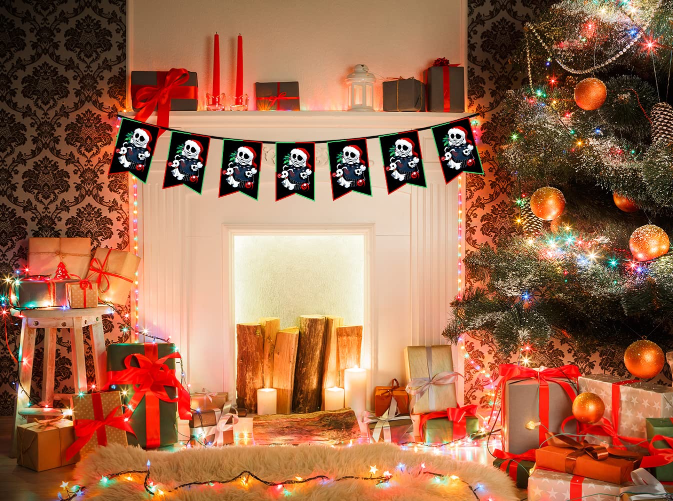 Merry Christmas Bunting Banner Jack Skellington Banner For Christmas Decorations Christmas Banner For Indoor And Outdoor Decorat