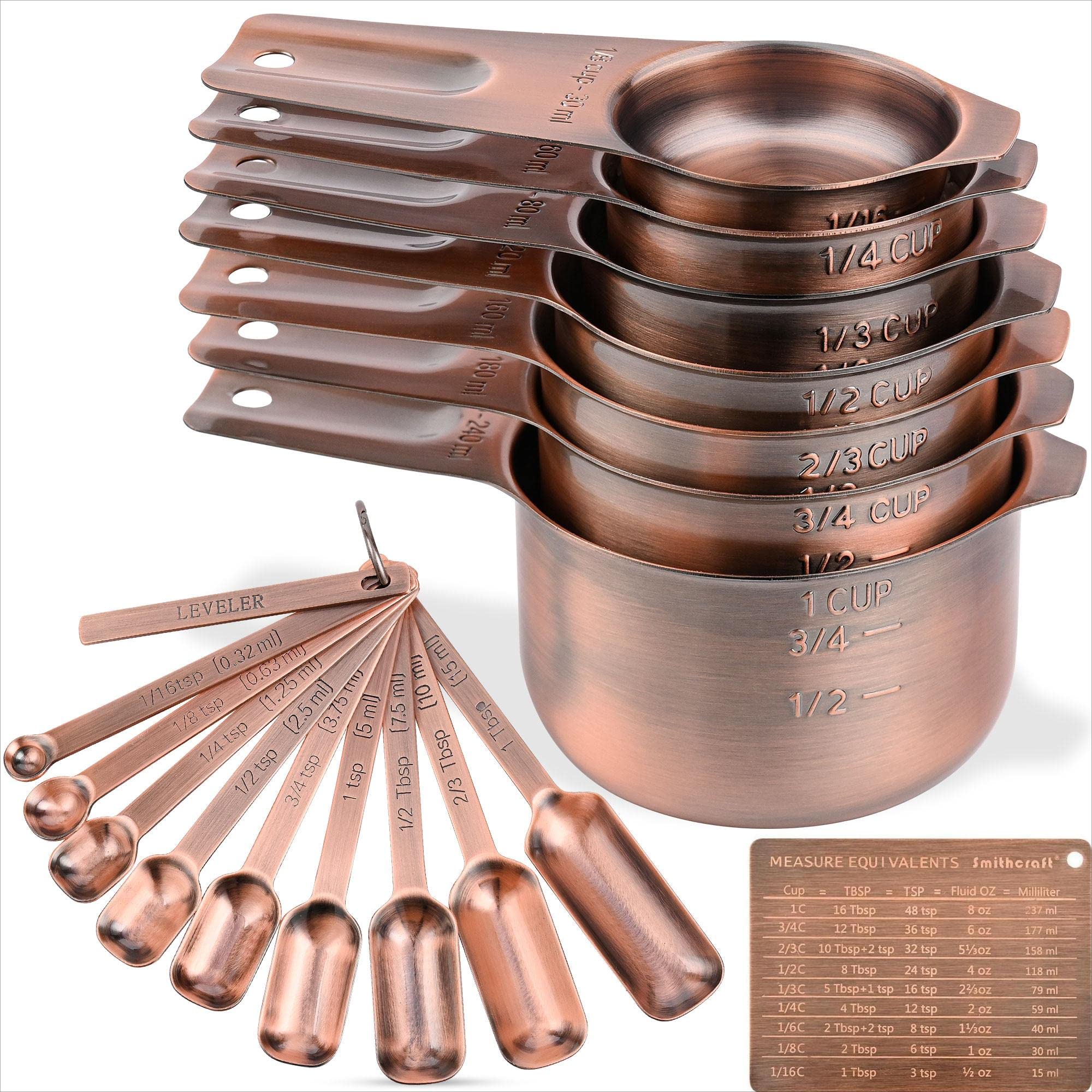 Smithcraft Measuring Cups and Spoons Set, Copper Measuring Cups and Spoons Set for Dry & Liquid, Metric&US 7 Stainless Steel Mea