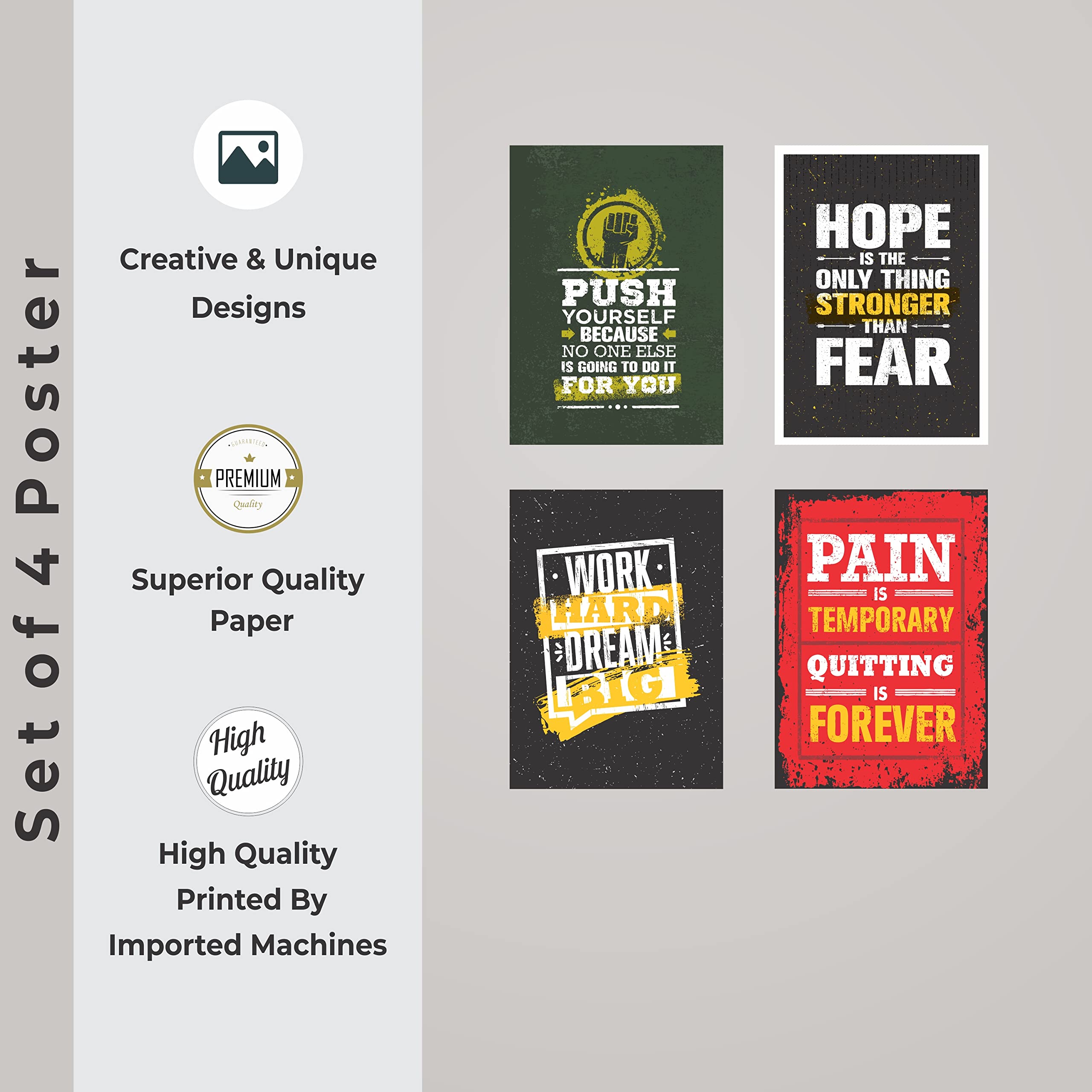 Flybuy Hub - Motivational Quotes Stickers 11.50 X 8.50 Inches (Pack Of 4), Wall Posters For Home And Office