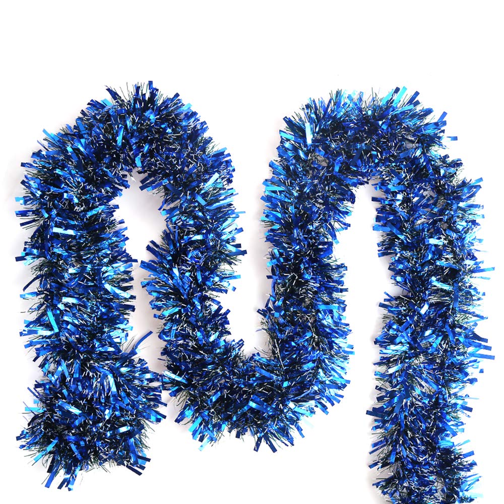 33ft Christmas Blue Metallic Tinsel Garland for Christmas Tree Ornaments Party Decoration Ceiling Hanging 3.5 inch Wide