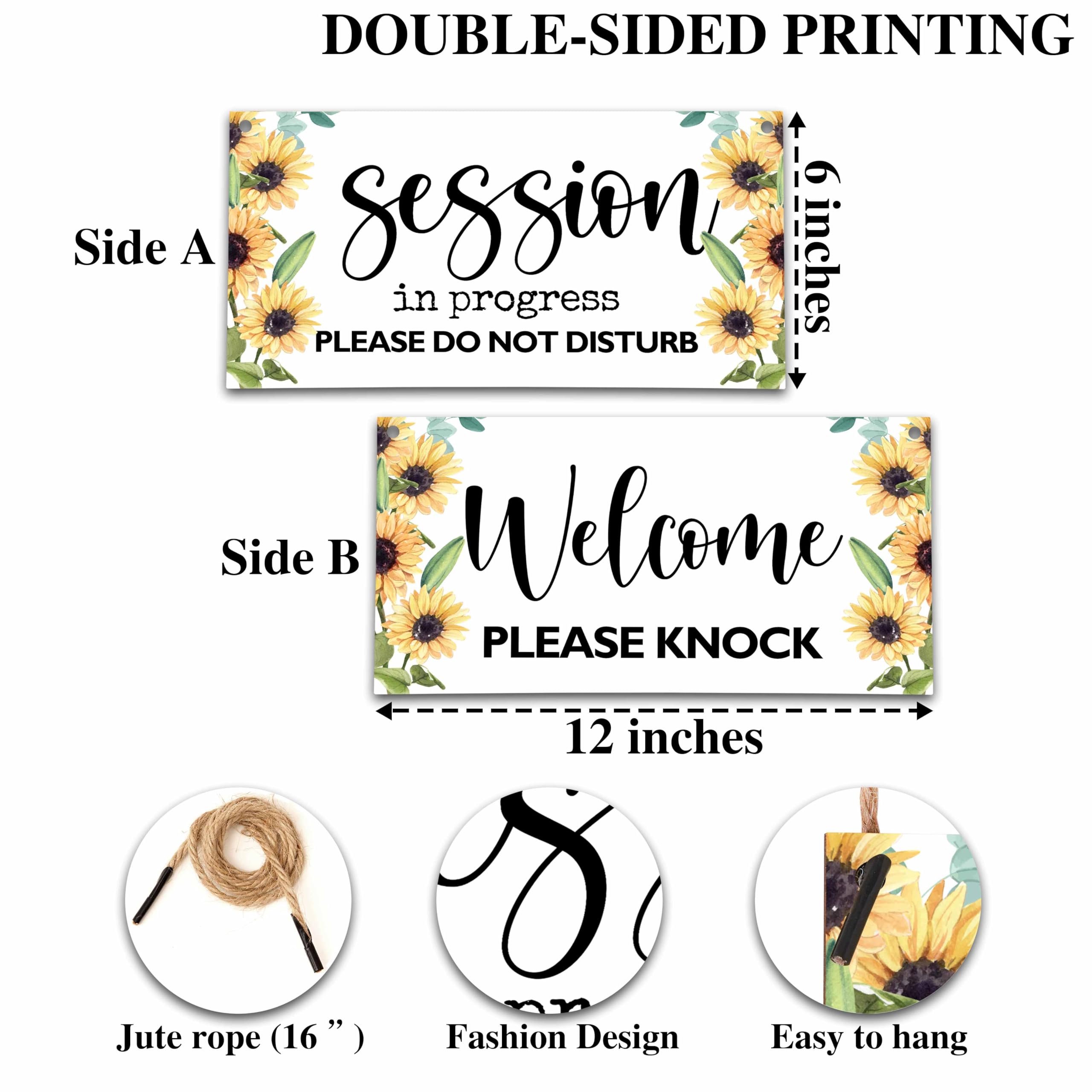 In Session Door Sign for Therapists, Do Not Disturb Hanger Sign for Therapy Office Decor, 6X12 Inches Double Sided Wooden Welcom