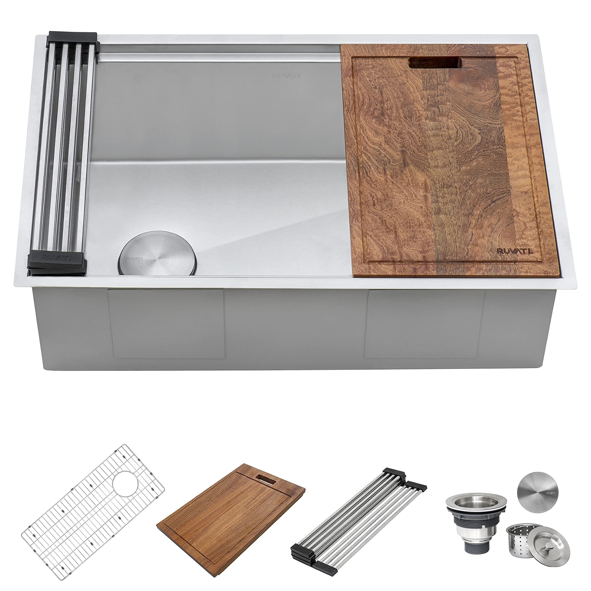 Ruvati 30-Inch Workstation Slope Bottom Offset Drain Undermount 16 Gauge Kitchen Sink - Rvh8582