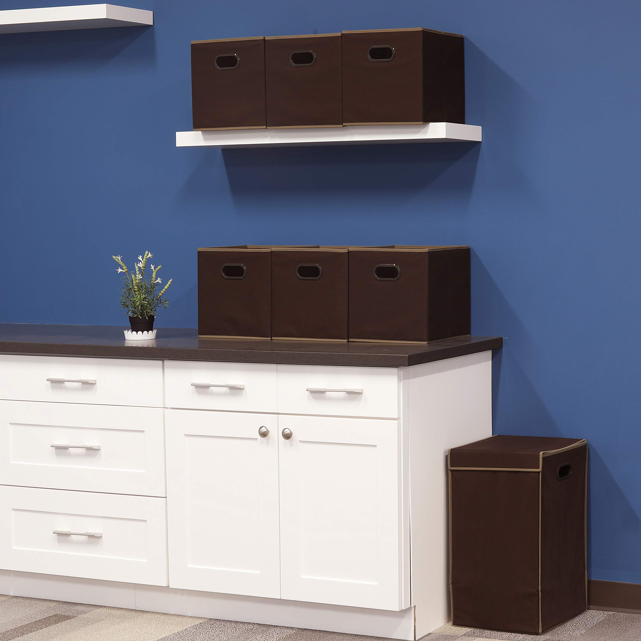 Simple Houseware Foldable Cube Storage Bin With Handle, Brown - 6 Pack