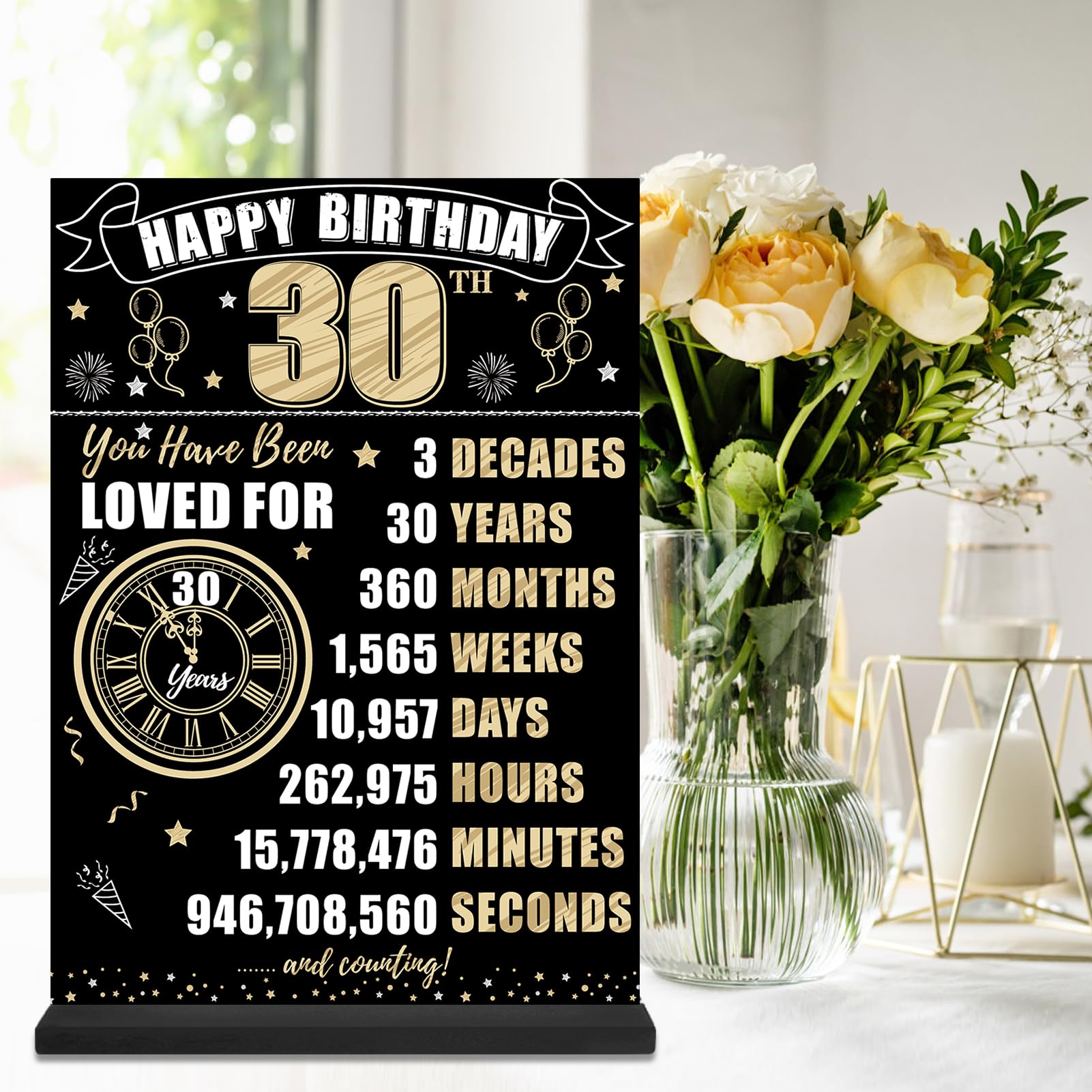Eiurteao 30Th Birthday Decorations Back In 1994 Table Sign For Men Women, Black Gold Happy 30 Bday Two-Sided Wooden Table Poster