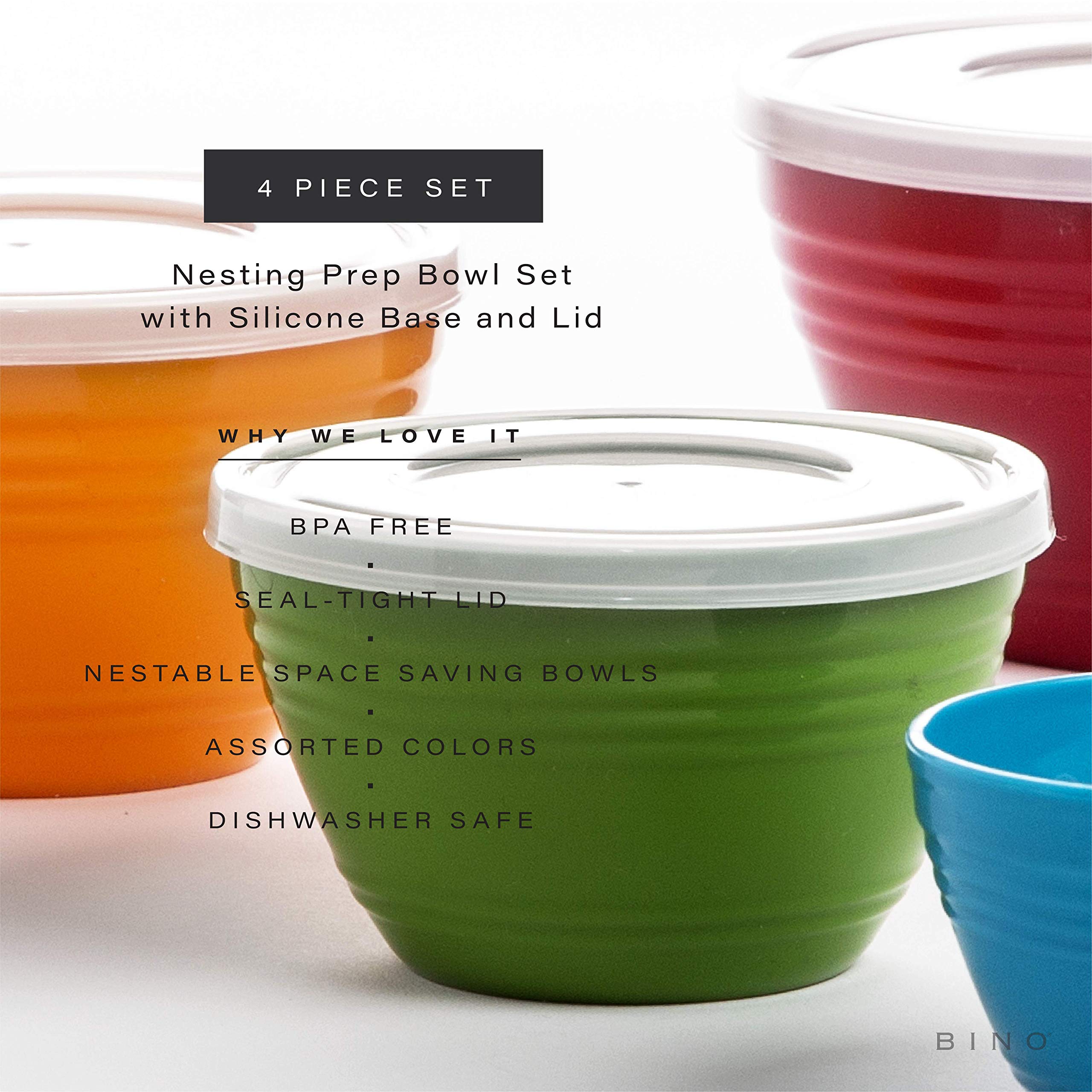 BINO Plastic Mini Prep Bowls Set - Small Multicolor Bowls with Lids, Model 12122-MLT for Kitchen Prep