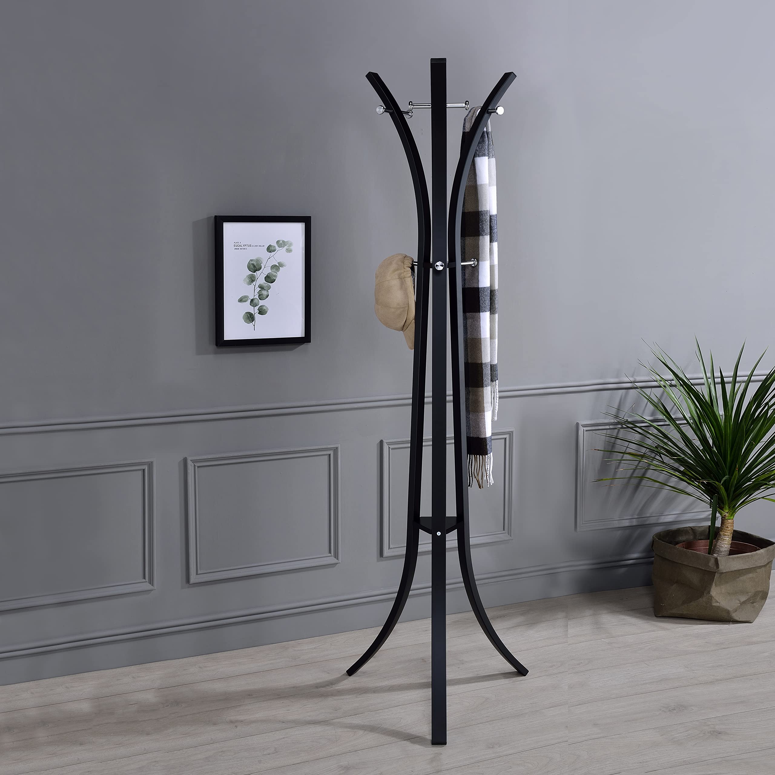 Kings Brand Furniture-Laporte 9-Hook Freestanding Metal Coat & Hat Rack Stand, Black-New Condition