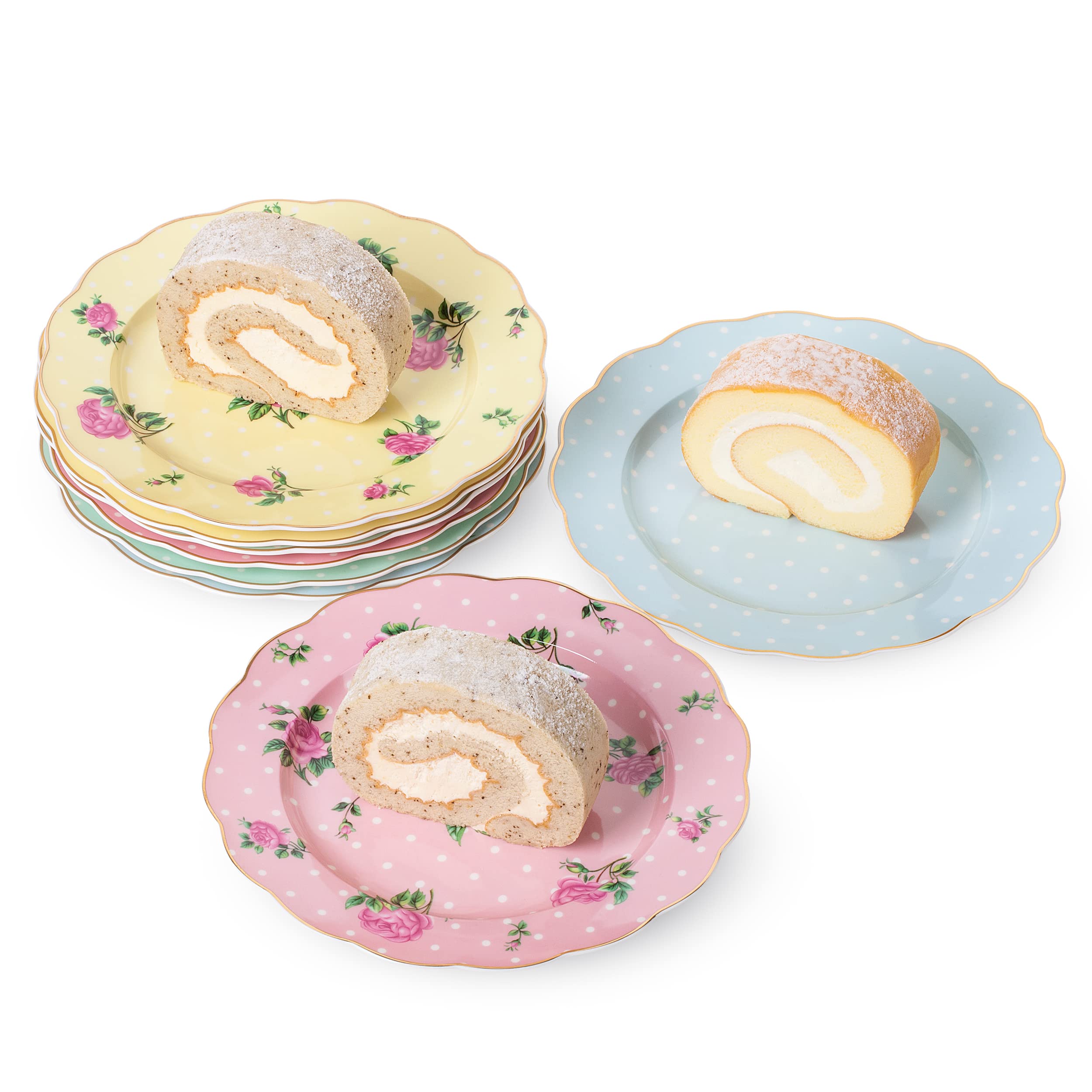 Btat- Porcelain Floral Plates, Royal Dessert Plates, 8 Inch, Set Of 8, Appetizer Plates, Floral Plates, Salad Plates, Small Plat