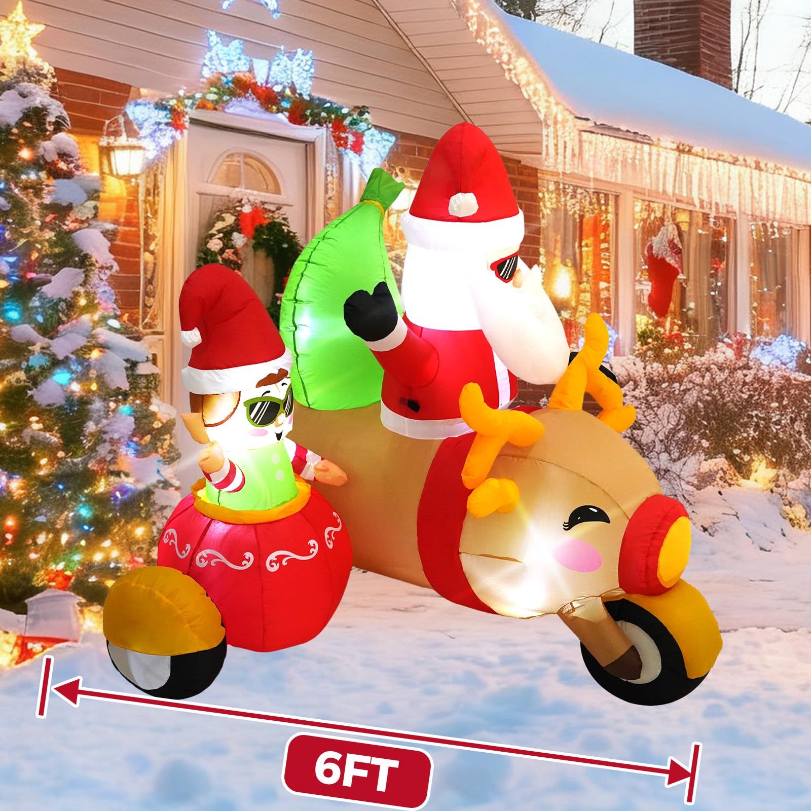 InfleasJoiy 6FT Santa Claus Inflatable Decoration with Built-in LED Lights, Christmas Outdoor Inflatable Decoration for Lawn, Ya