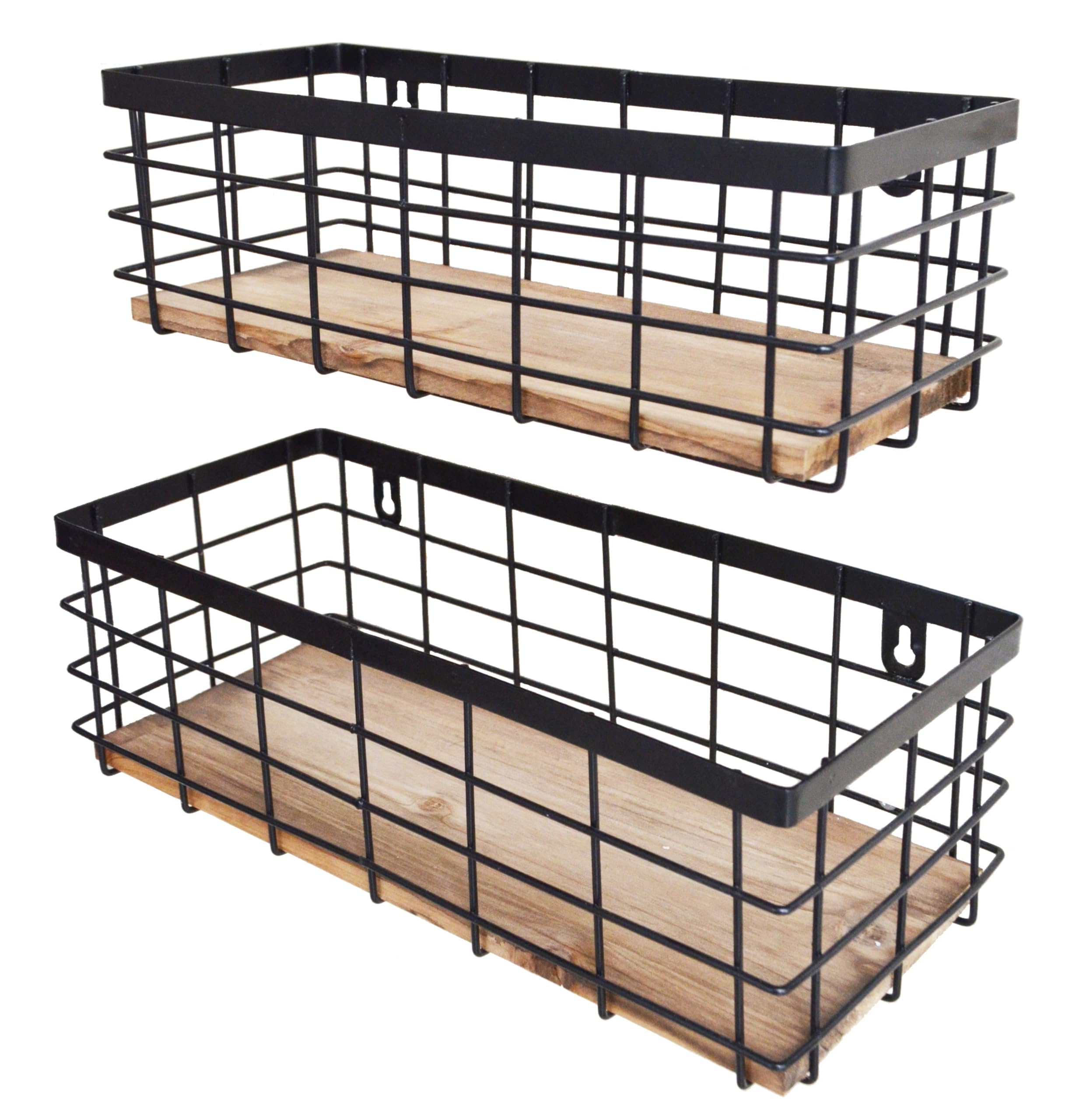 ShabbyDecor Metal Wire Basket Detachable Wood Base Storage Organizer Farmhouse Small Bins for Kitchen Cabinets, Bathroom, Pantry