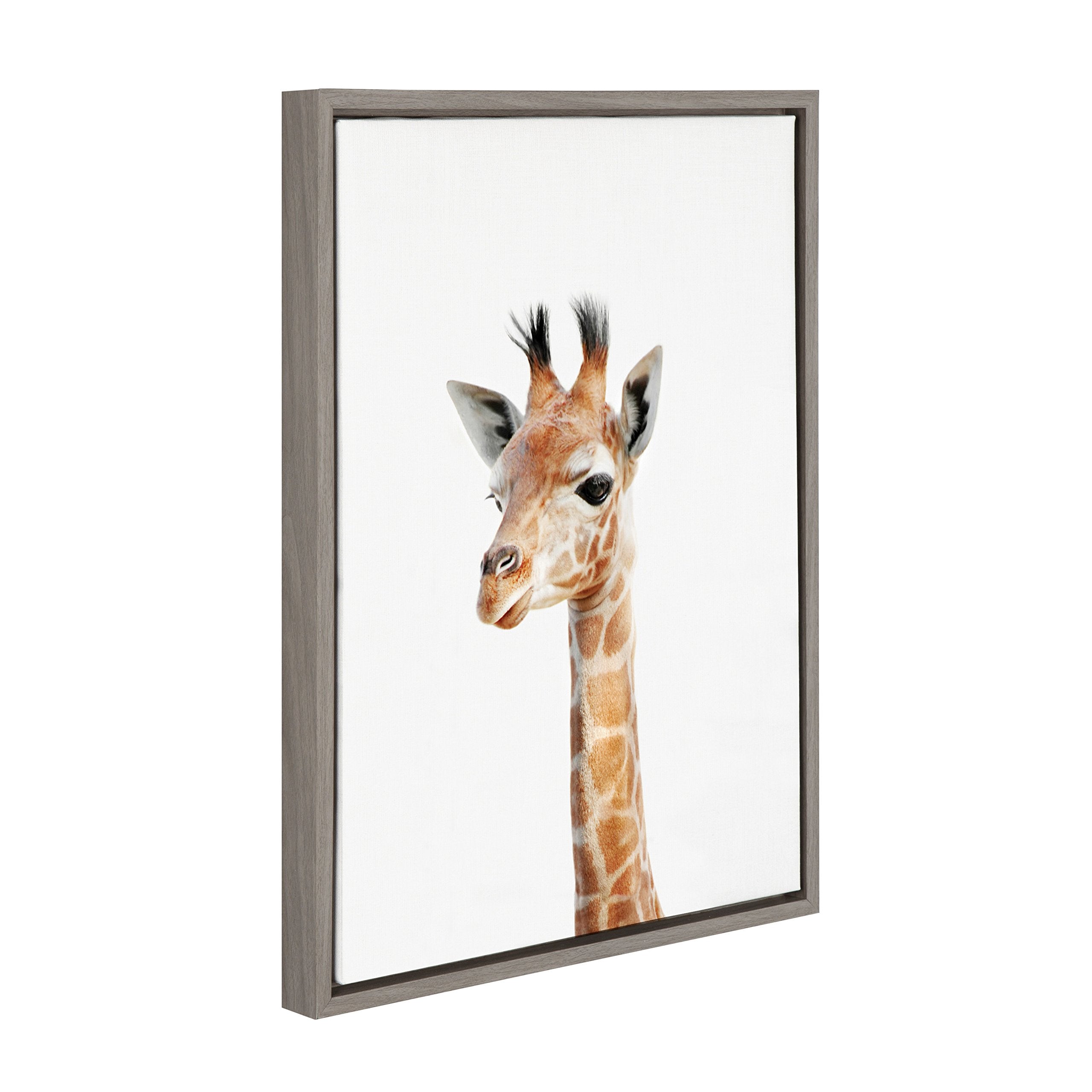 Kate And Laurel Sylvie Baby Giraffe Animal Print Portrait Framed Canvas Wall Art By Amy Peterson, 18X24 Gray