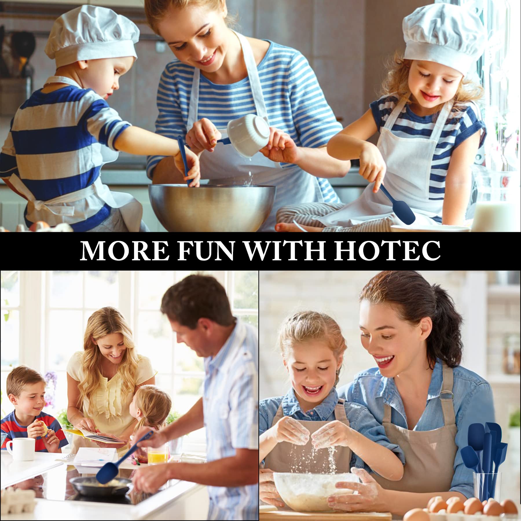HOTEC Food Grade Silicone Rubber Spatula Set Kitchen Utensils for Baking  Cooking  and Mixing High Heat Resistant Non Stick Dishwasher Safe BPA-Free Classic Blue Set of 5