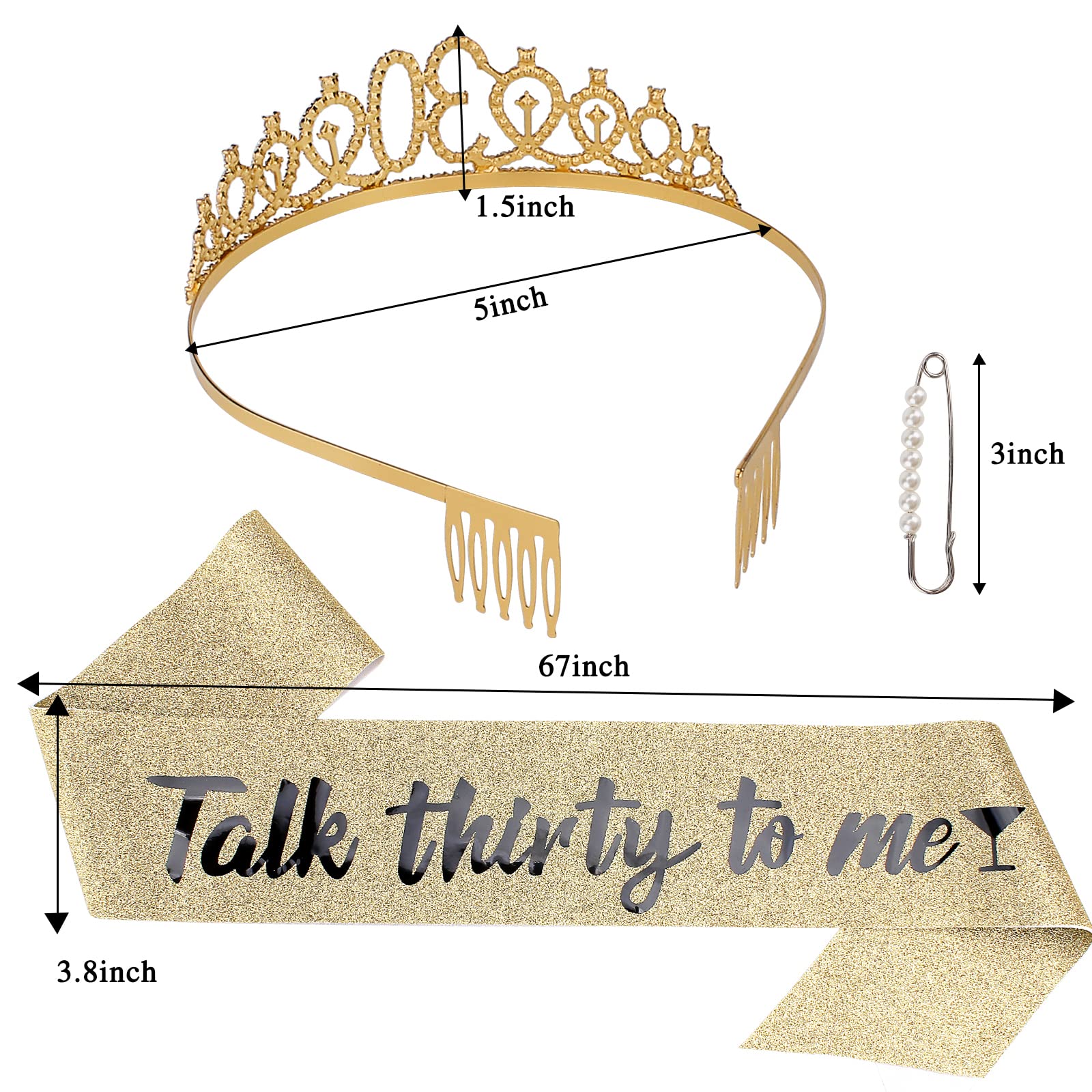 30Th Birthday Sash & Rhinestone Tiara Kit- Happy 30Th Birthday Gifts For Women 30Th Birthday Party Decorations (Gold)