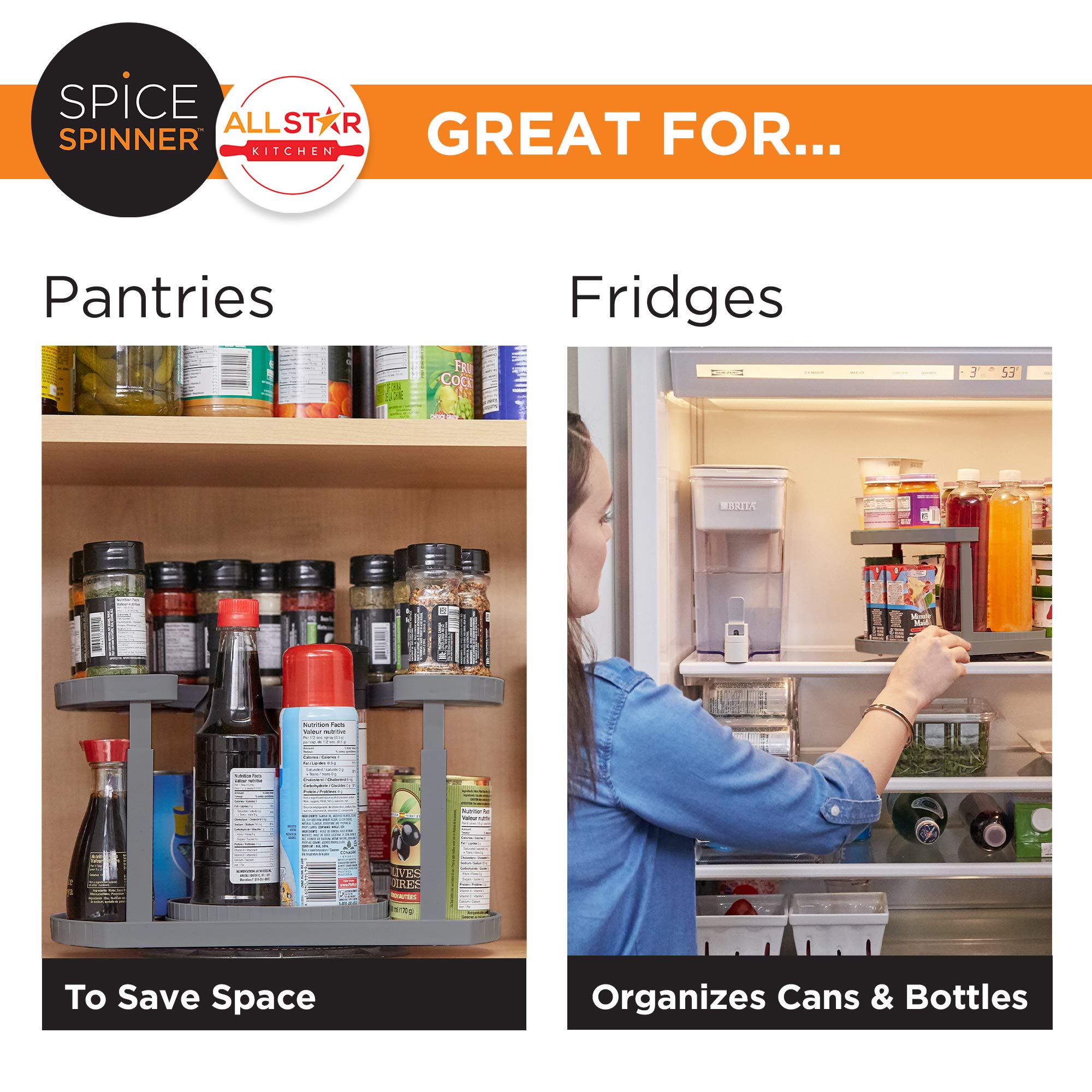 Allstar Innovations Spice Spinner Two-Tiered Spice Organizer & Holder That Saves Space, Keeps Everything Neat, Organized & Withi