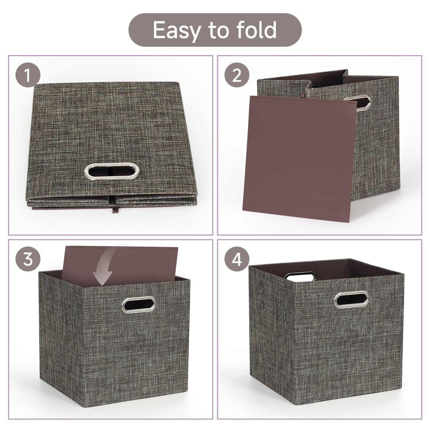 Posprica Storage Basket Bins 13?13 Foldable Storage Boxes Containers for Closet Organizer Shelf Cabinet Bookcase Thick Fabric Drawer with Shimmer 4pcs Brown
