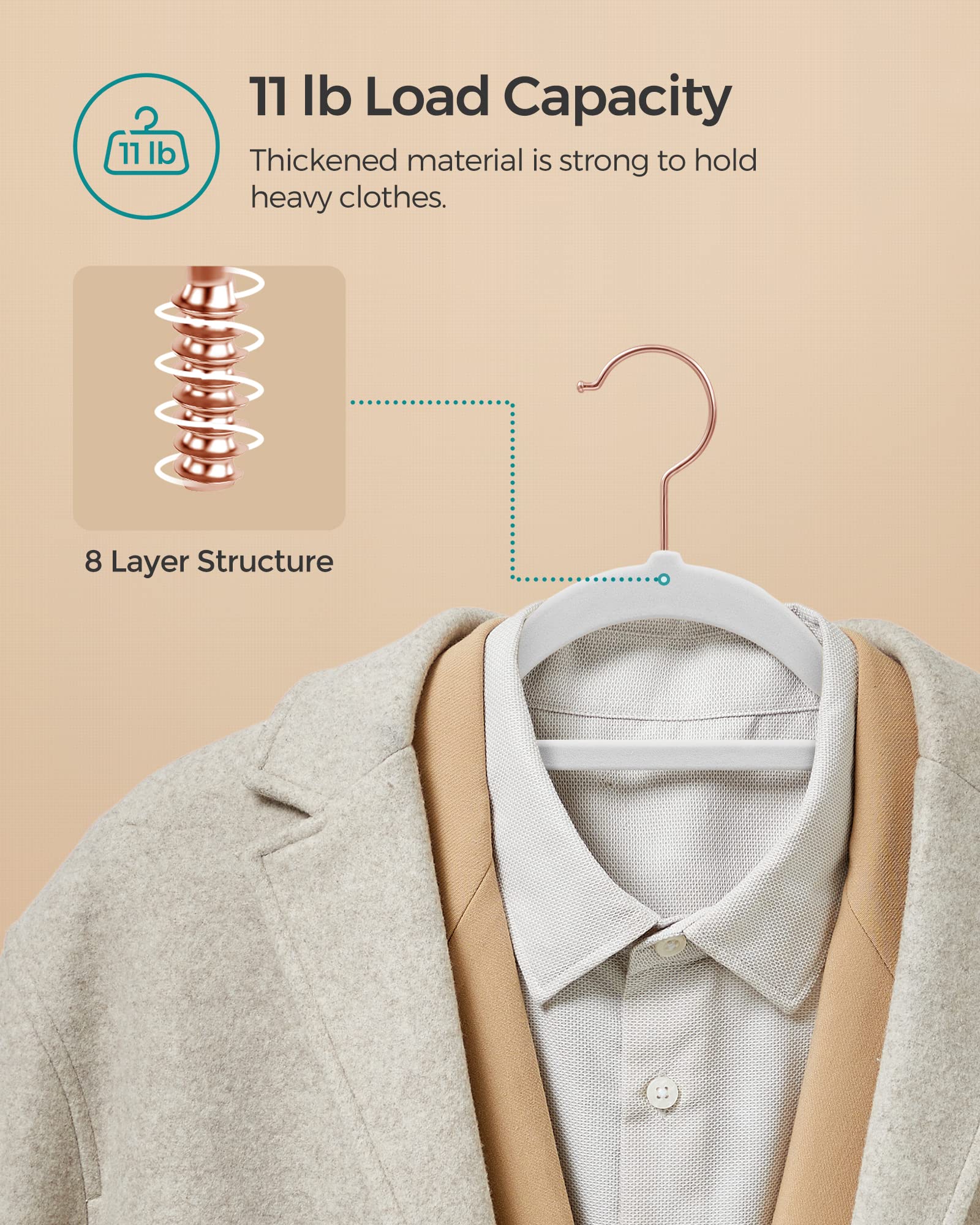 Songmics Velvet Hangers, Set Of 30 Clothes Hanger With Rose Gold Swivel Hook, Non-Slip, And Space-Saving, 0.2-Inch Thick, 17.1-I