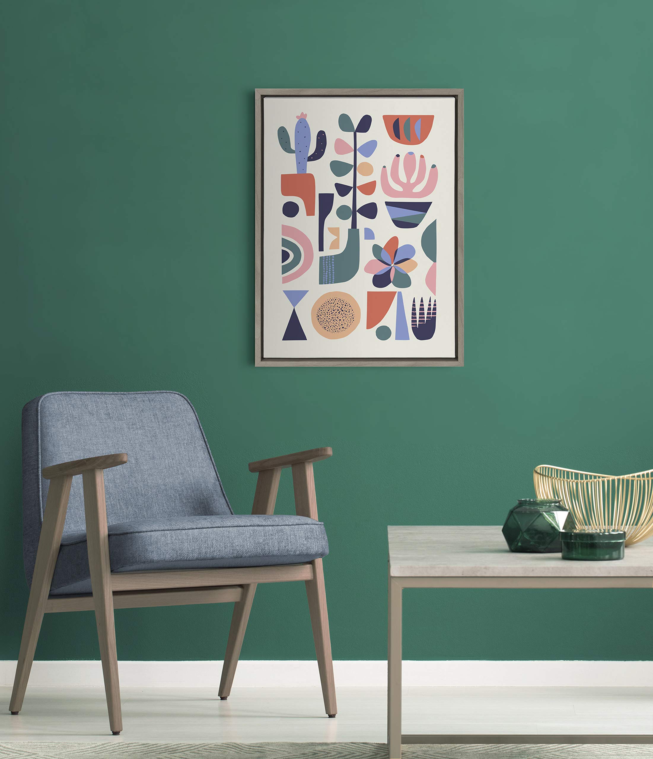 Kate And Laurel Sylvie Mid Century Succulents Framed Canvas Wall Art By Rachel Lee, 18X24 Gray, Abstract Wall Decor