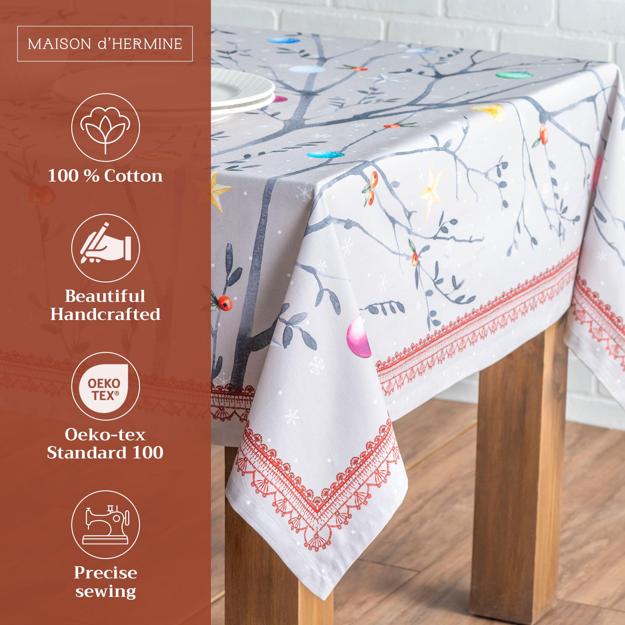 Maison D' Hermine Table Cloths 100% Cotton 70 Inch X 120 Inch Decorative Washable Rectangle Tablecloth Table Cloth, Dining, Kitc