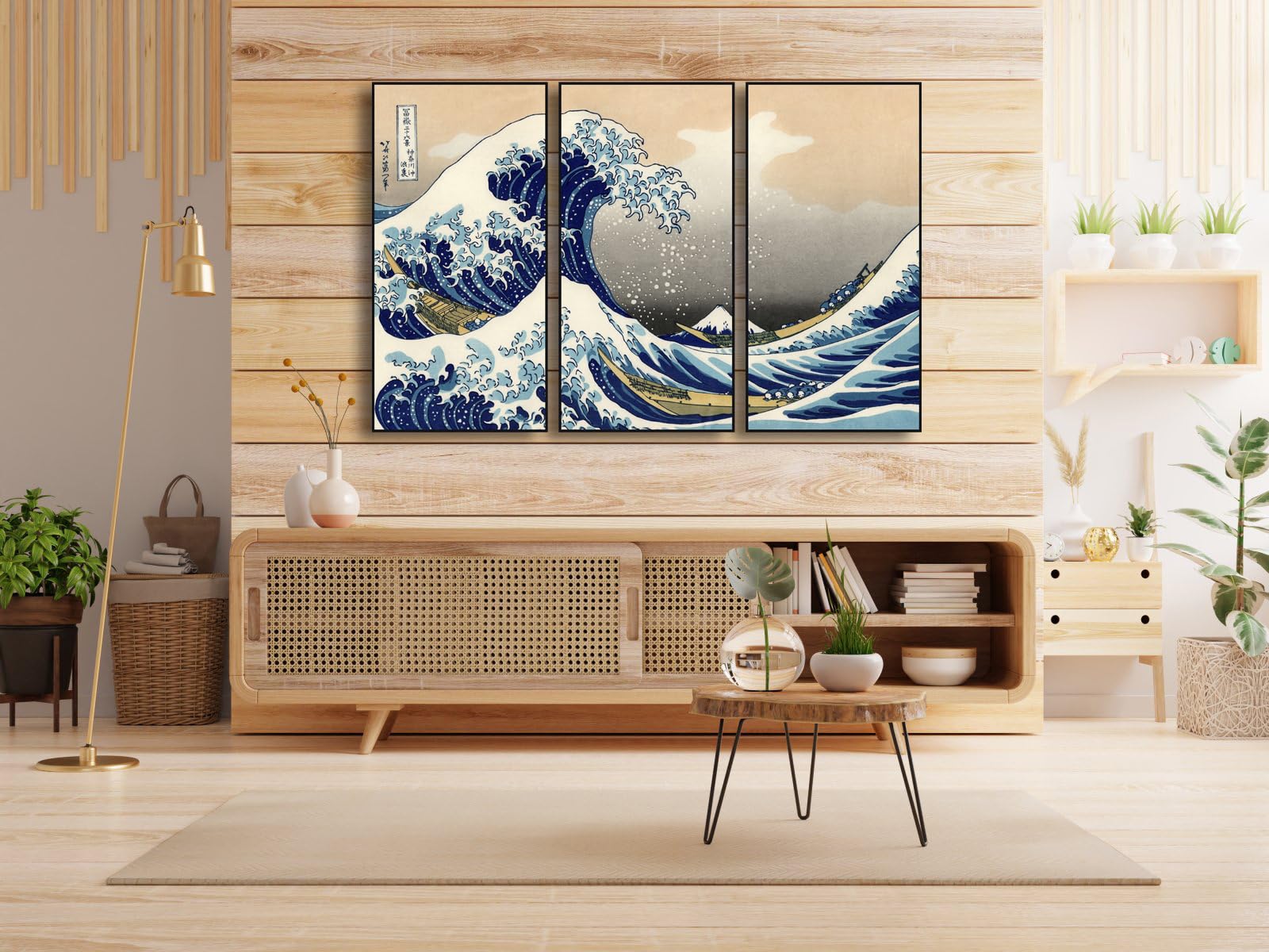 Wieco Art Large Black Aluminum Framed Art 3 Panel Great Wave Of Kanagawa Katsushika Hokusai Canvas Prints Wall Art Abstract Seas