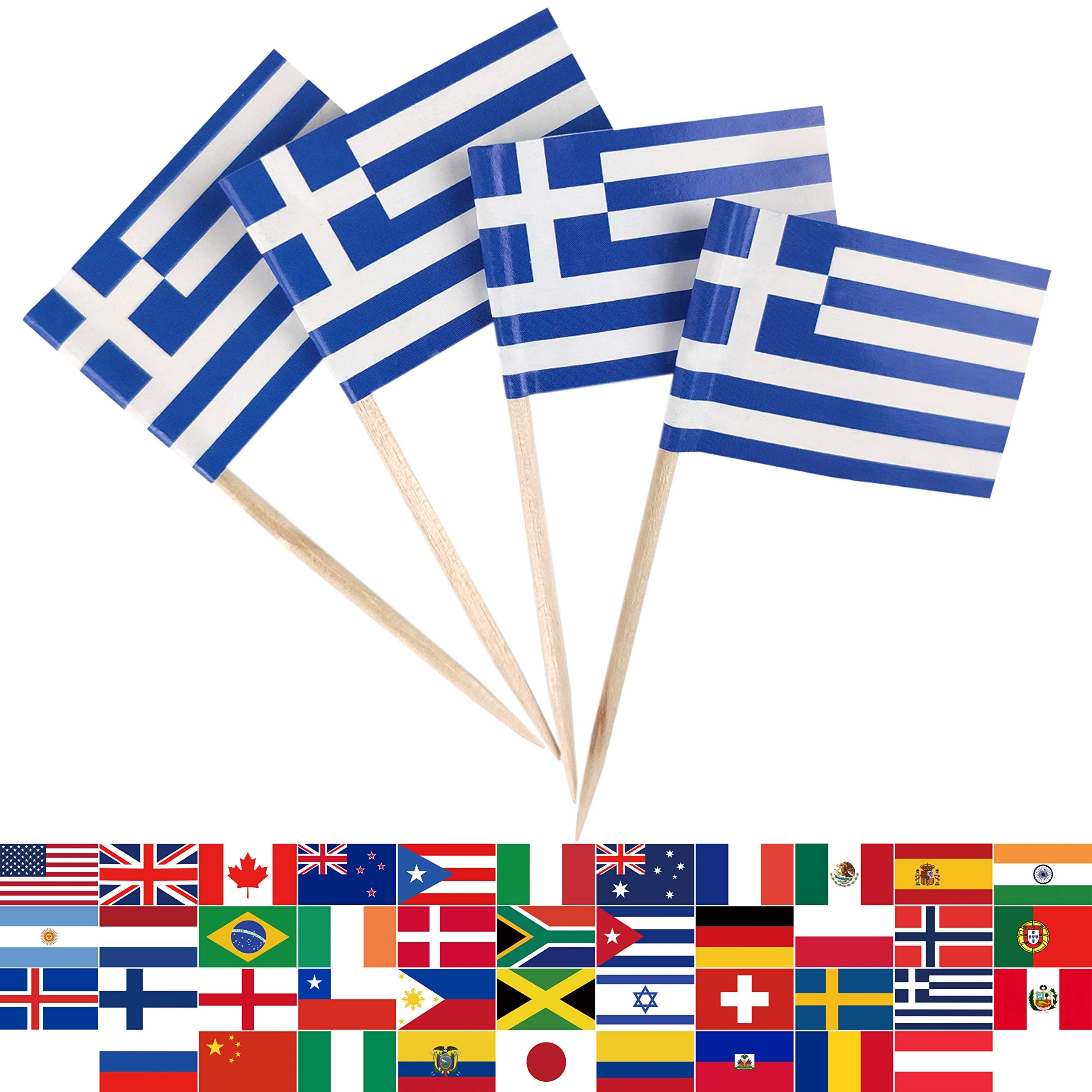 Jbcd Greece Toothpick Flag Greek Mini Small Cupcake Topper Flags, 100Pcs
