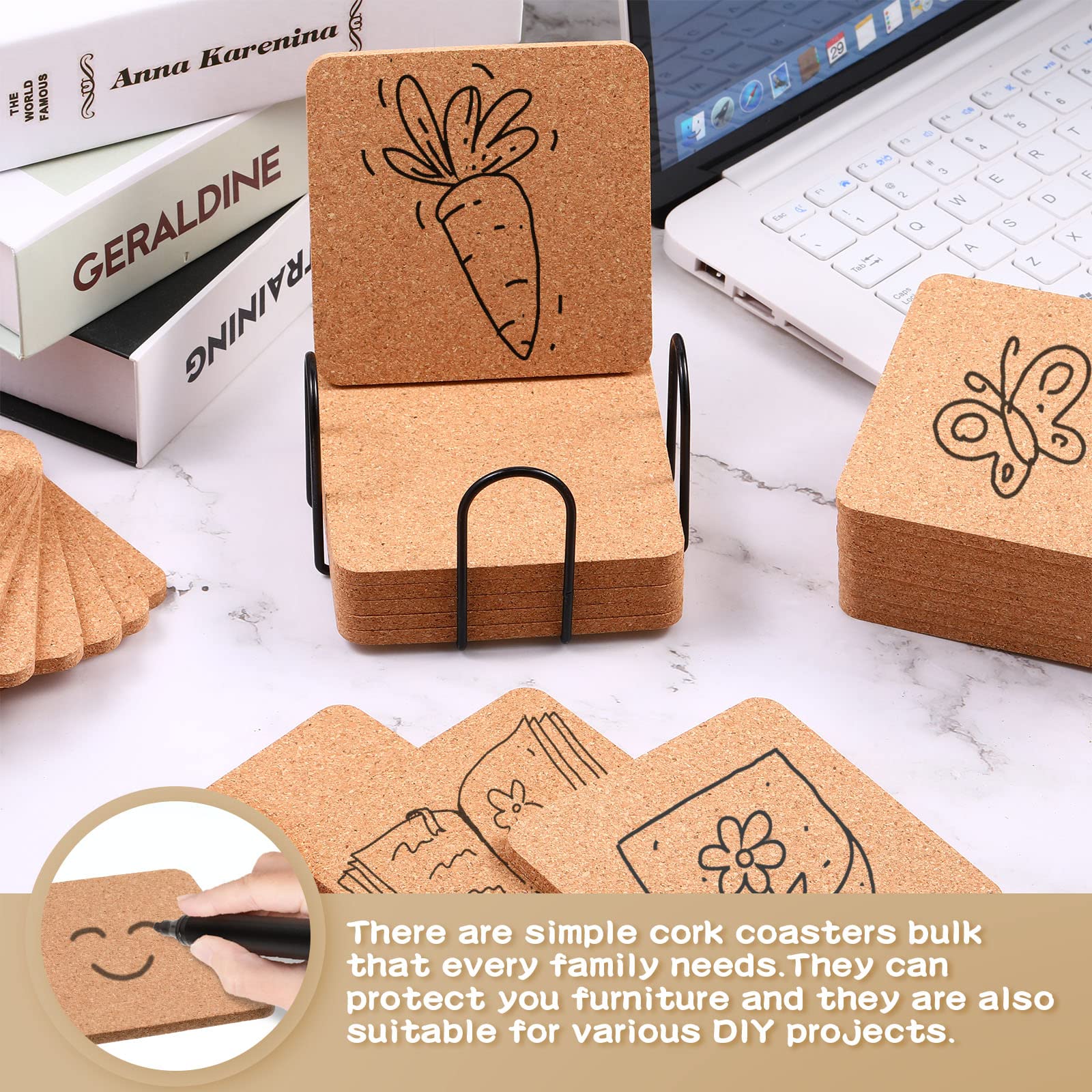 Square Cork Trivets 4 X 4 X 0.2 Inch Cork Coasters For Drinks Absorbent Cork Plant Coasters Pot Trivets Natural Bar Coasters Kit