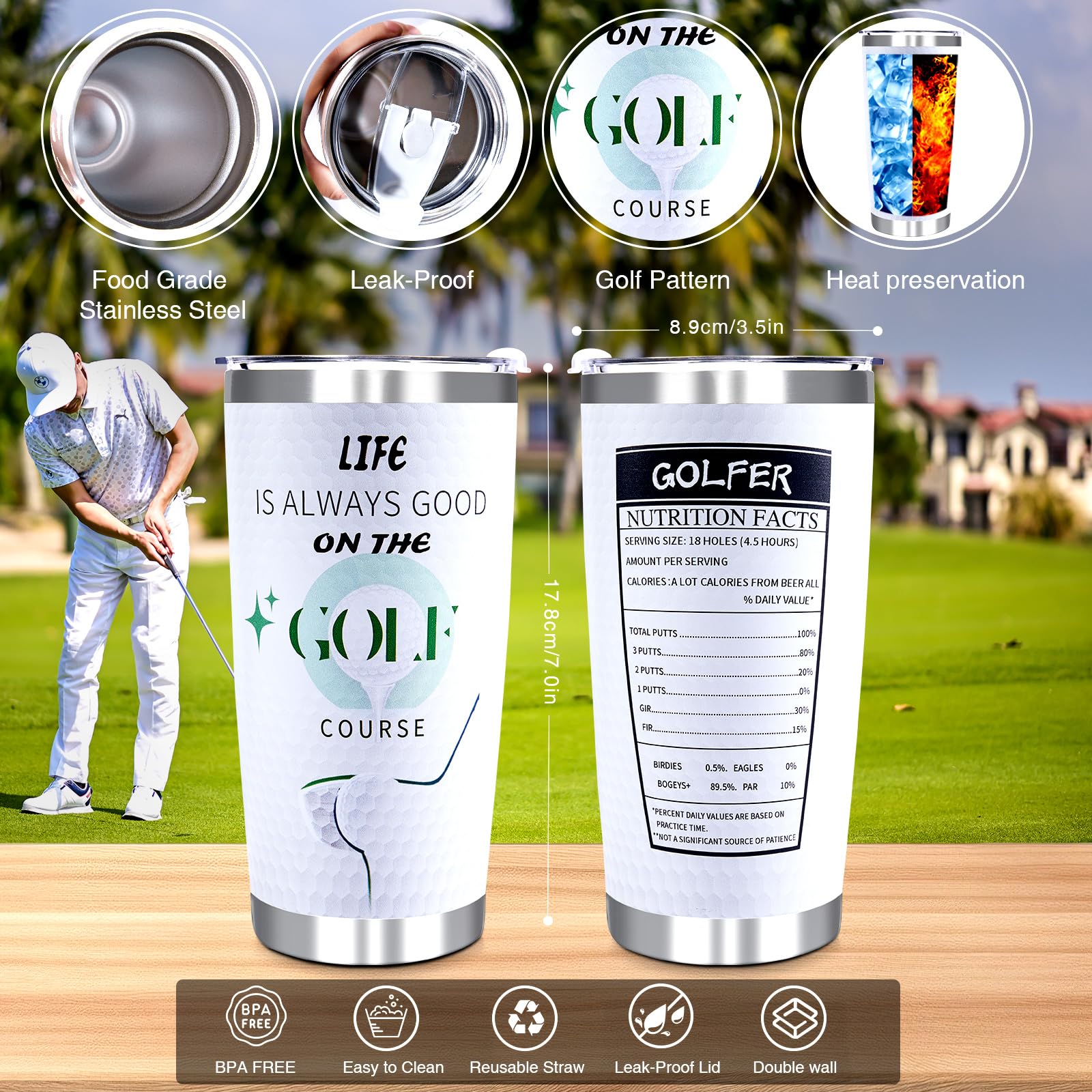 Cakka Golf Gifts For Men, 2024 9Pcs Cool Gifts For Golfer Basket Set Includes Tumbler Towel Socks Key Chain Bracelet Thanks Card