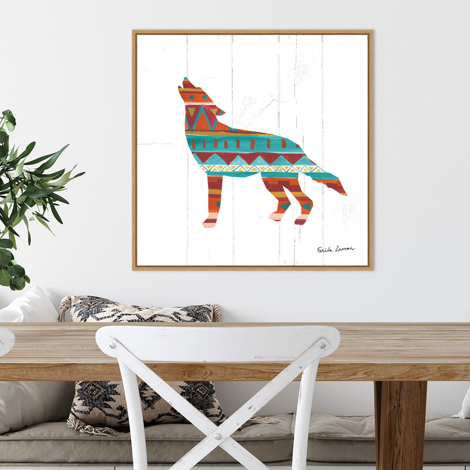 Amanti Art Framed Canvas Wall Art 22X22 Southwestern Vibes Vi Wolf By Farida Zaman, Framed Wall Art Canvas, Abstract Artwork, Mo