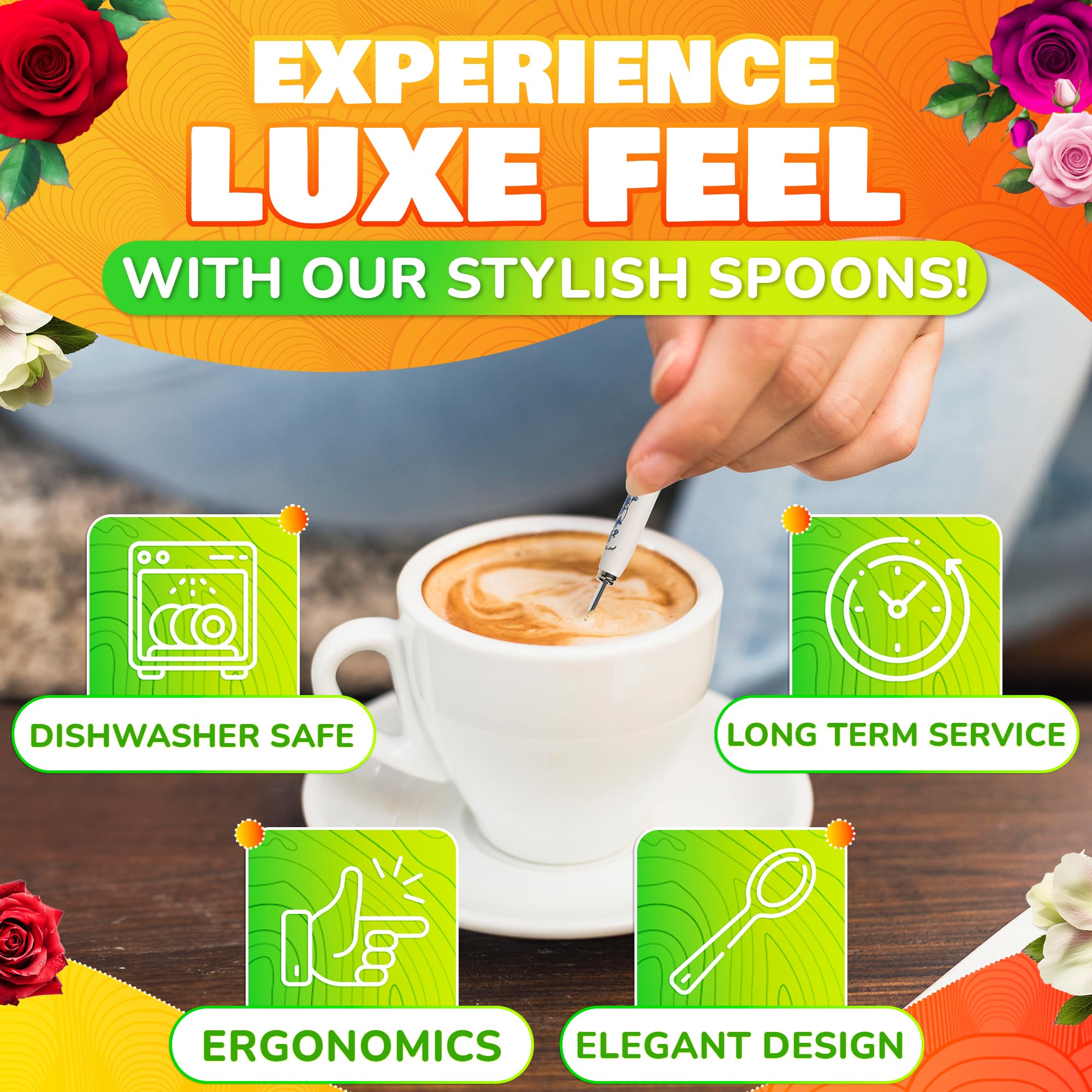 Coffee Spoons for Coffee Bar Accessories - 6Pcs Stainless Steel Kitchen Coffee Bar Stirring Spoon Ice Tea Spoon Chinese Flower Tea Spoons - Iced Coffee Spoon Stainless Steel Coffee Stirring Spoon